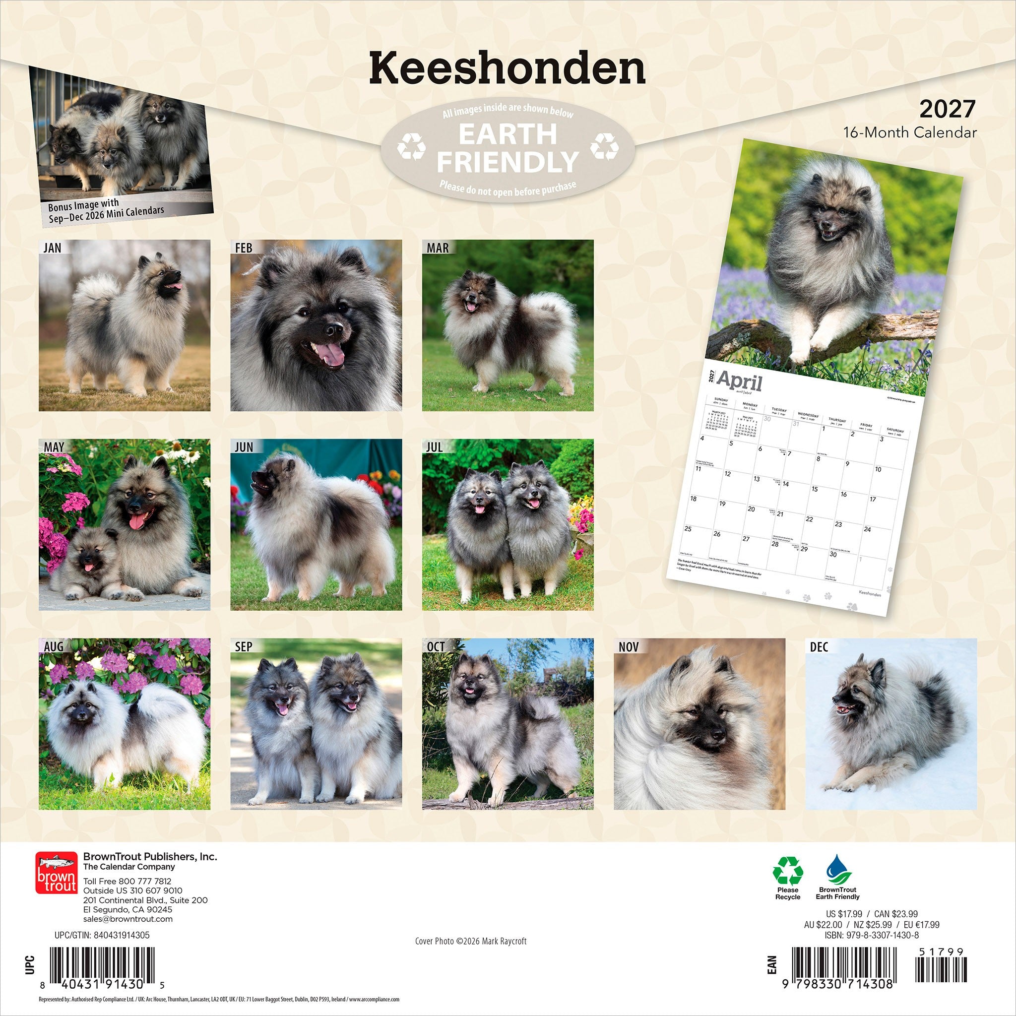 Keeshonden 2027 Wall Calendar