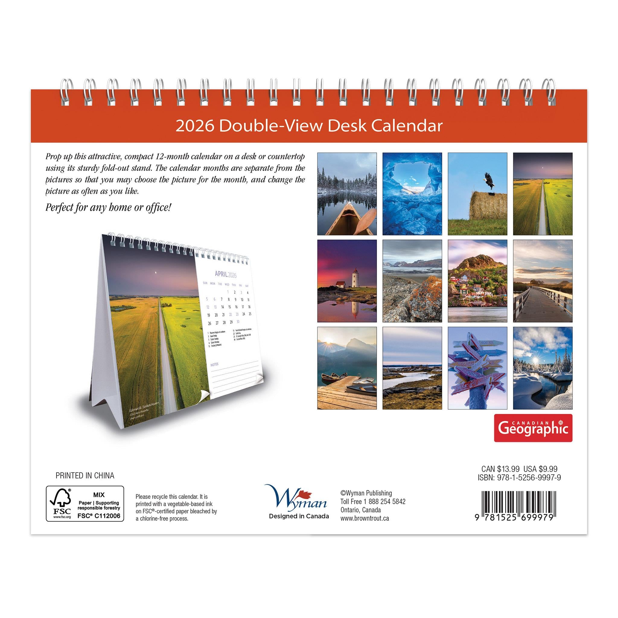 Calendrier de chevalet panoramique double vue 2026 de Canadian Geographic