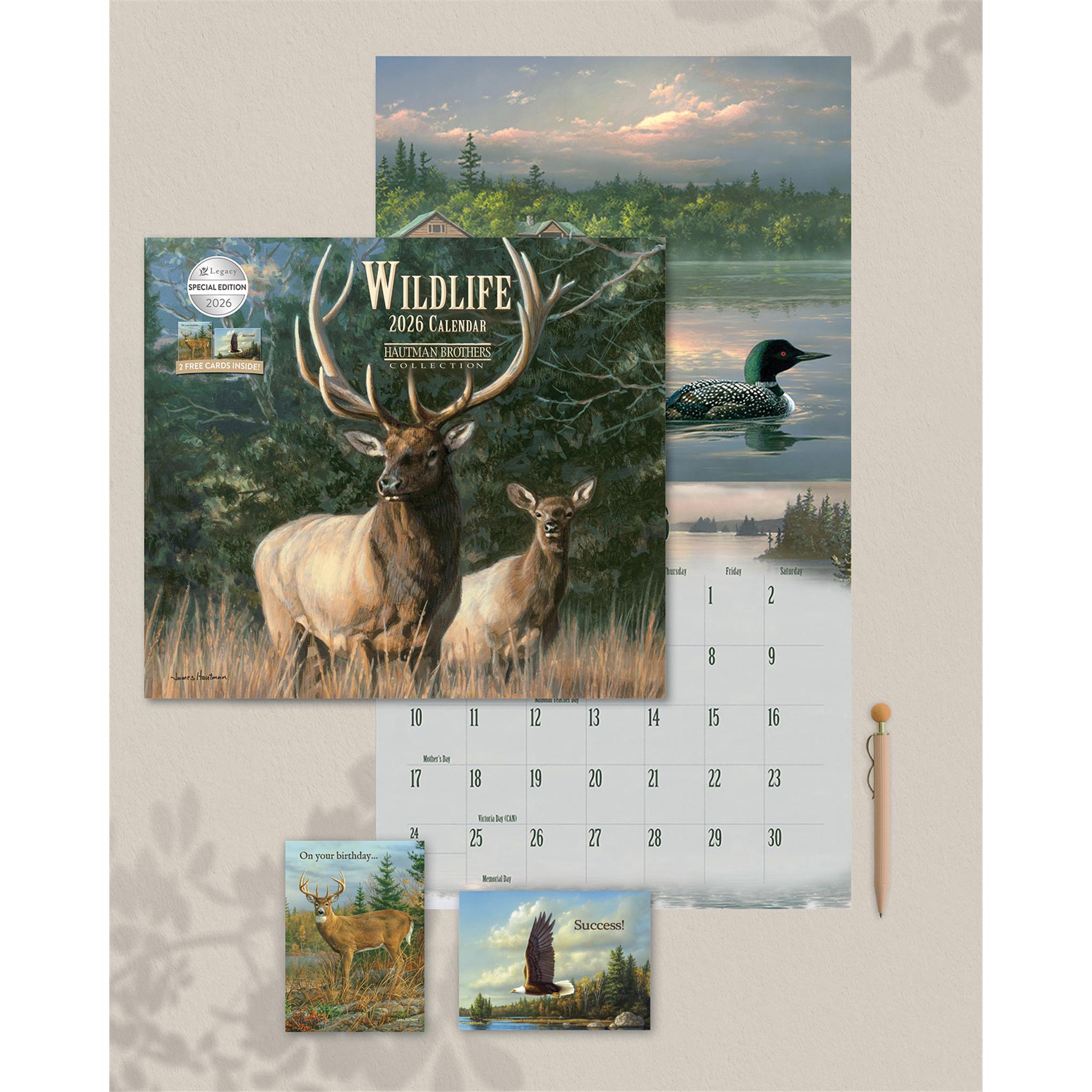 Wildlife 2026 Deluxe Special Edition Wall Calendar with Cards