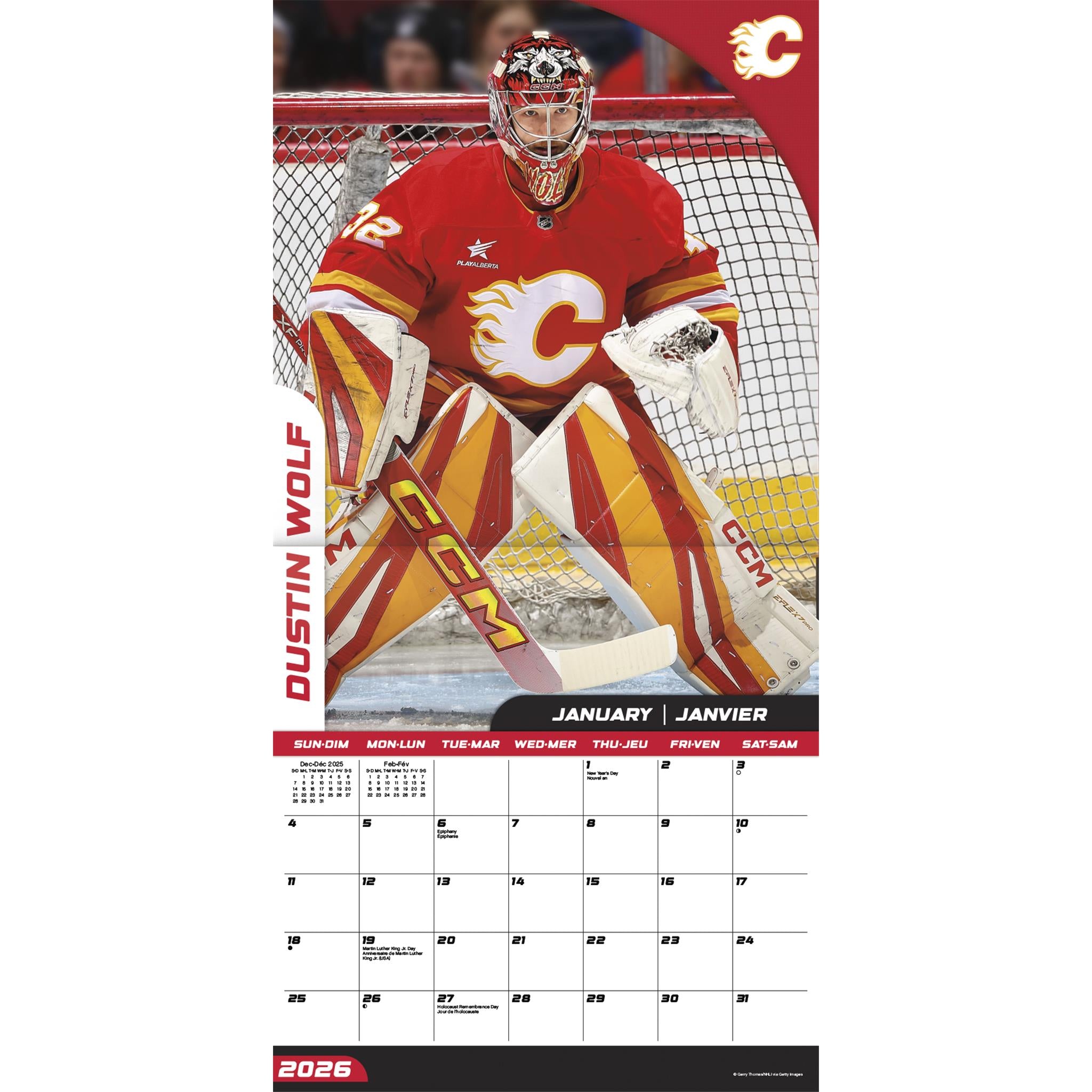 Calendrier mural bilingue 2026 des Flames de Calgary de la LNH
