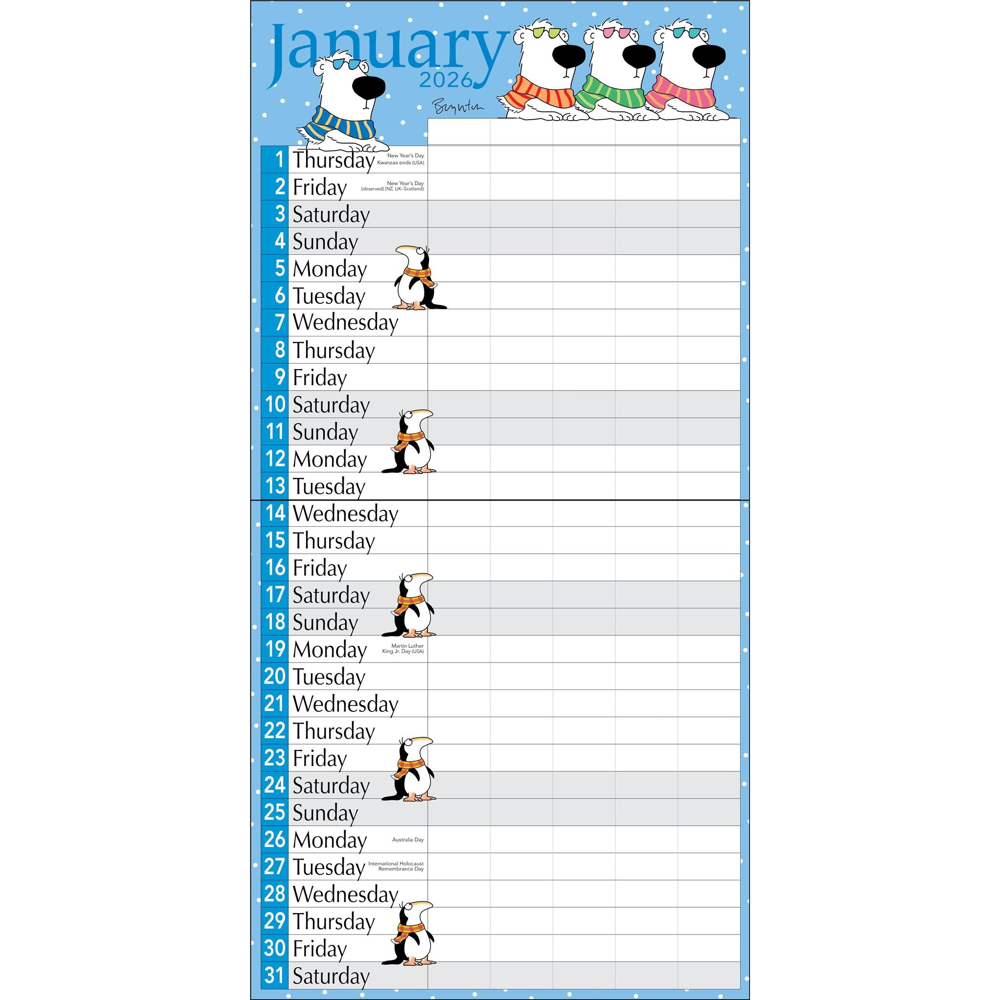 Calendrier mural 2025-2026 de Sandra Boynton « Ma famille »