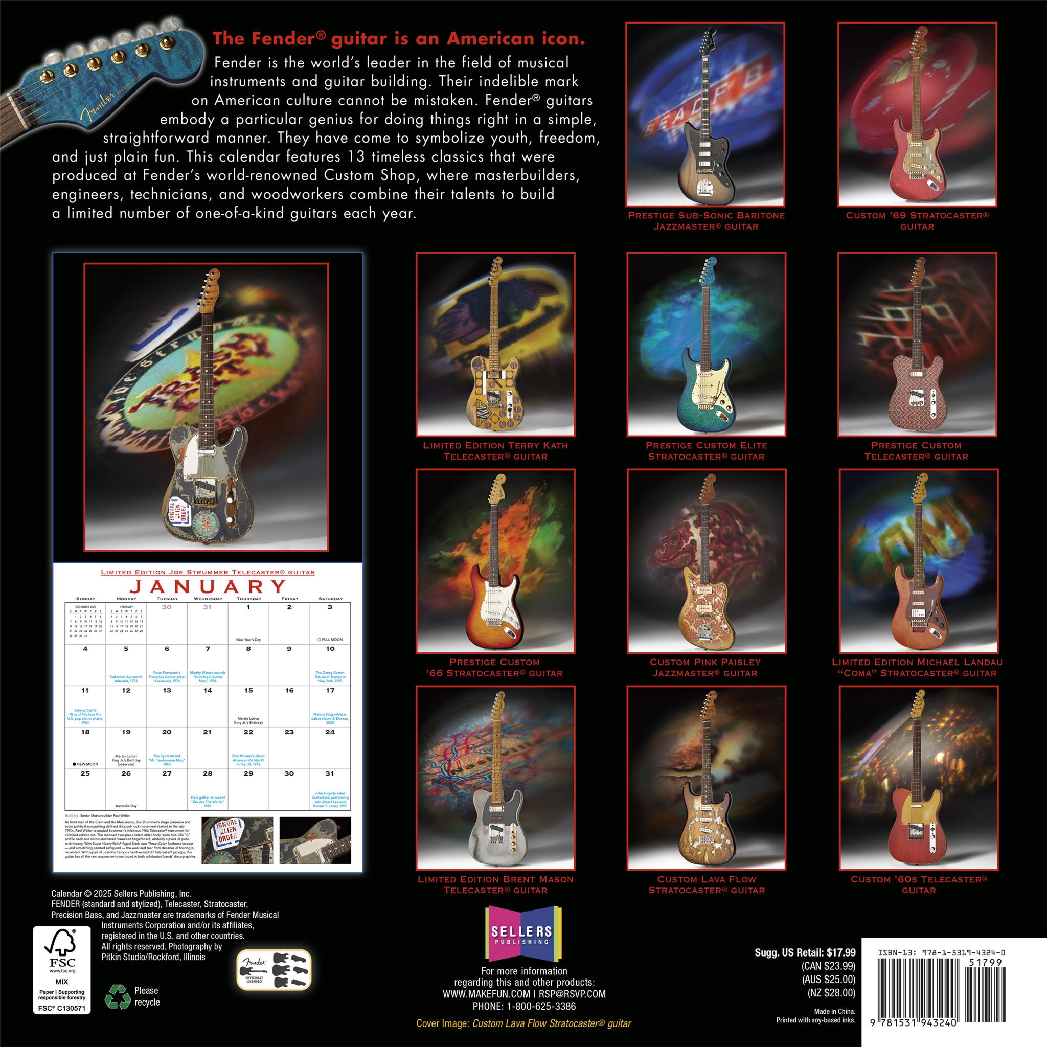 Calendrier mural Fender Guitars Custom Shop 2026
