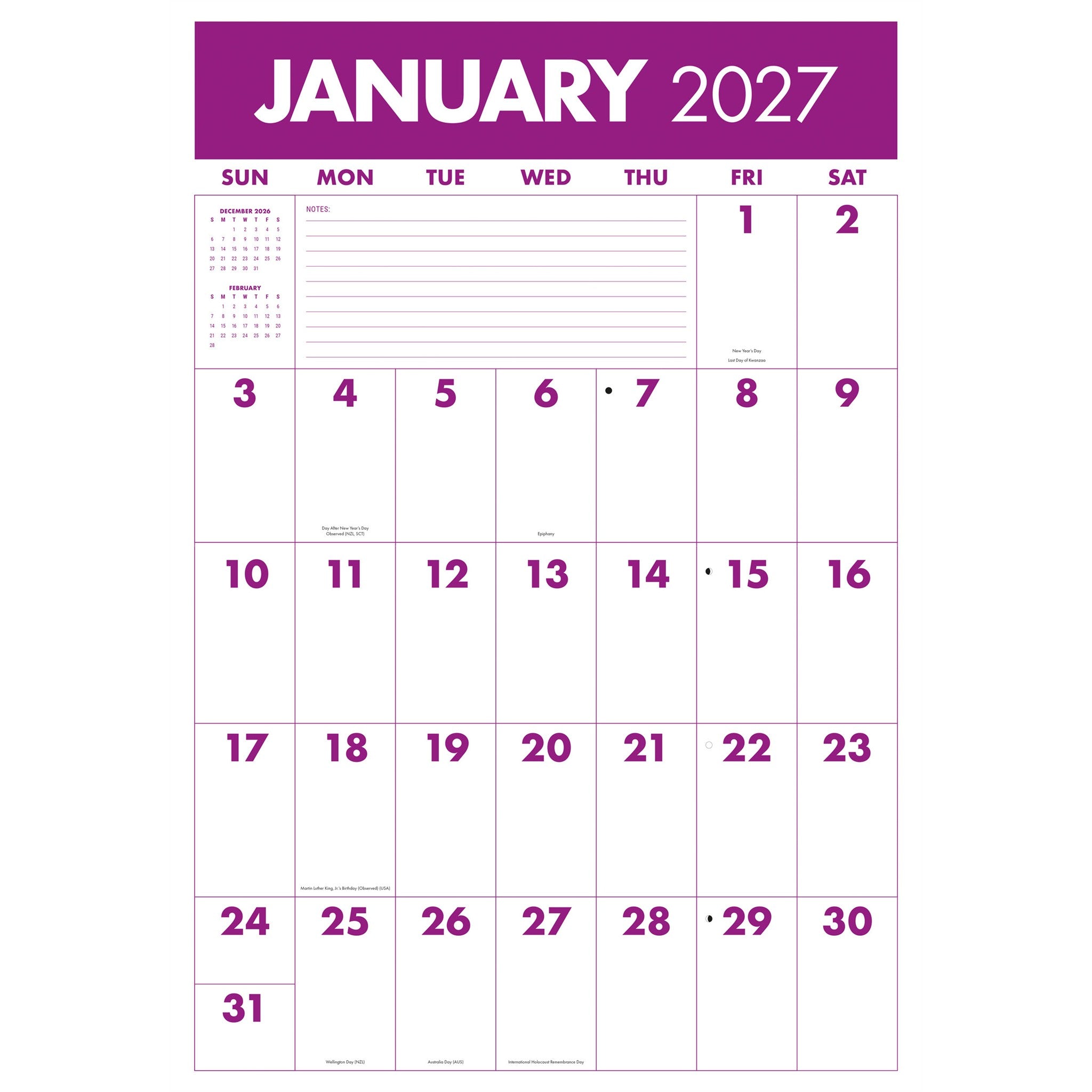 Calendrier mural Monster Grid 2027