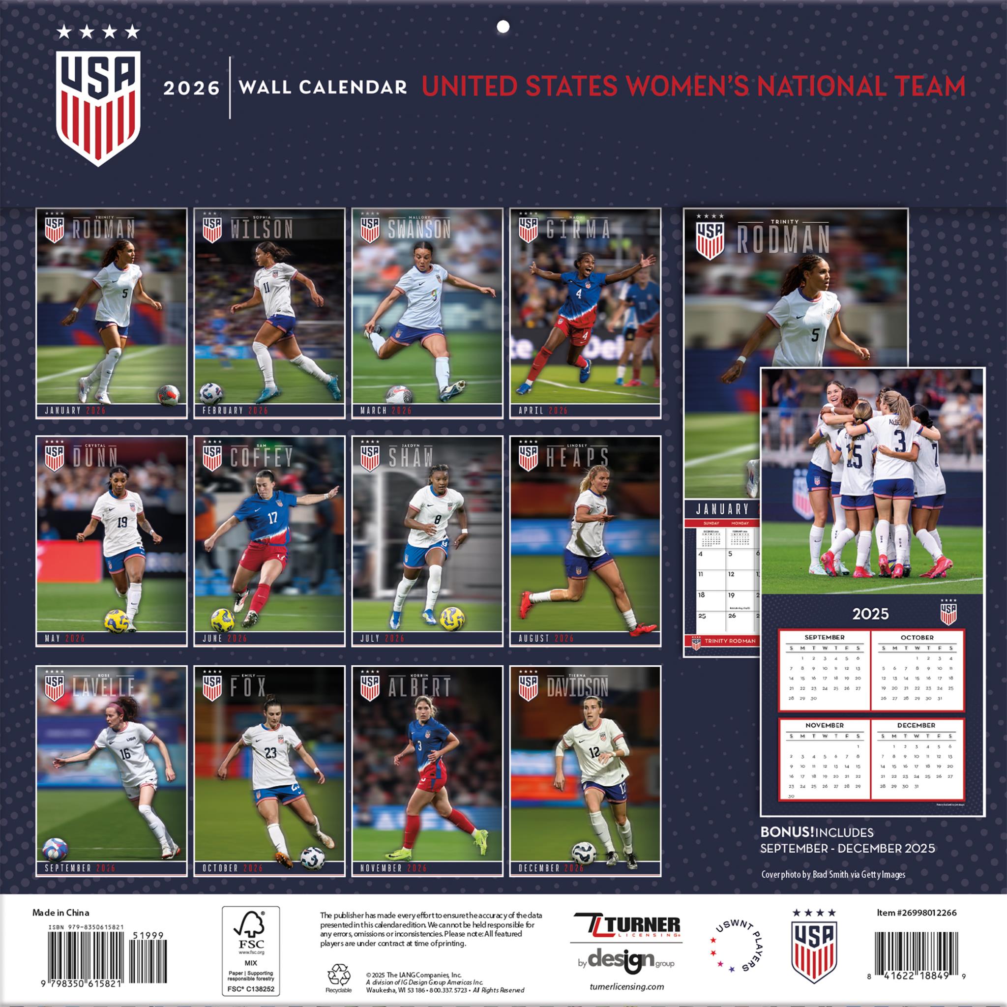 Calendrier mural 2026 de l'équipe féminine de soccer des États-Unis