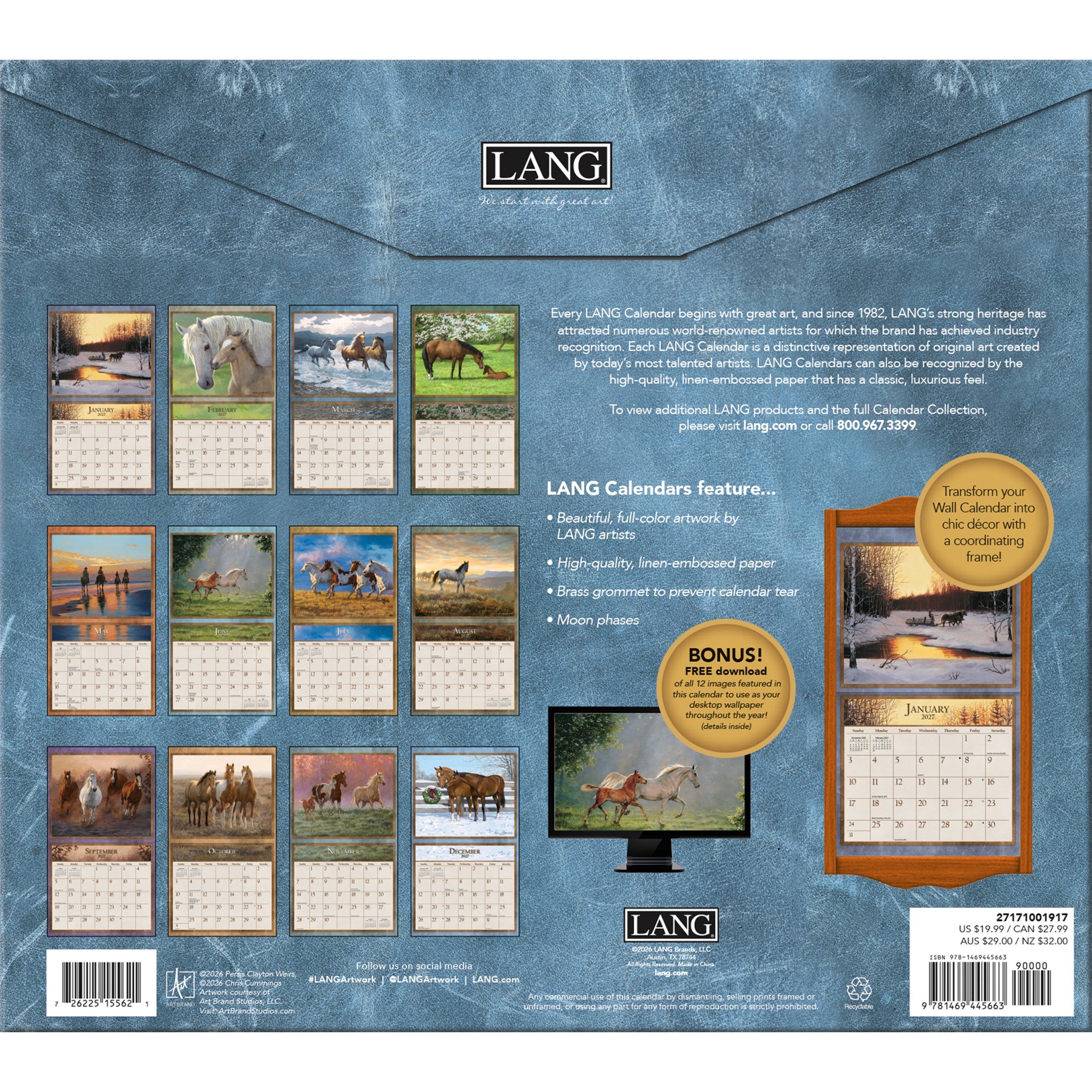 Horses in the Mist Special Edition with Print 2026-2027 Wall Calendar