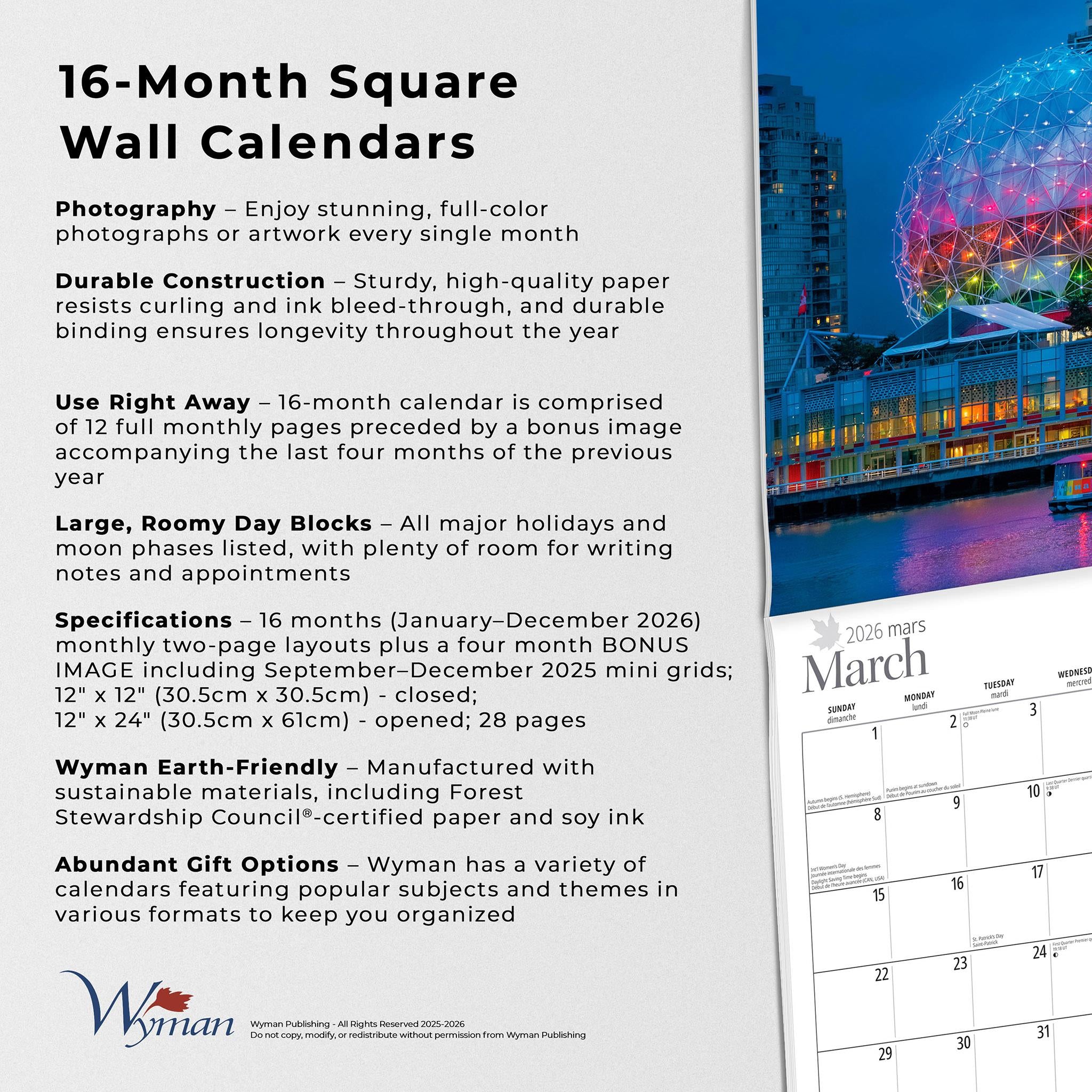 Vancouver 2026 Wall Calendar