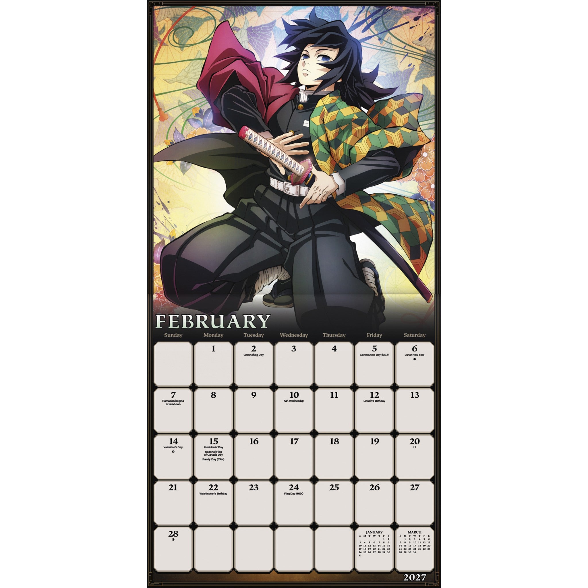 Calendrier mural Demon Slayer Kimetsu no Yaiba exclusif avec autocollants 2027