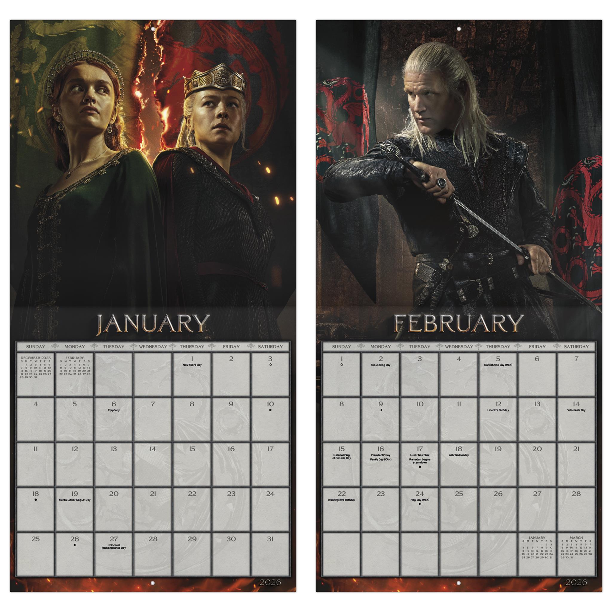 Calendrier mural Game of Thrones House of the Dragon 2026