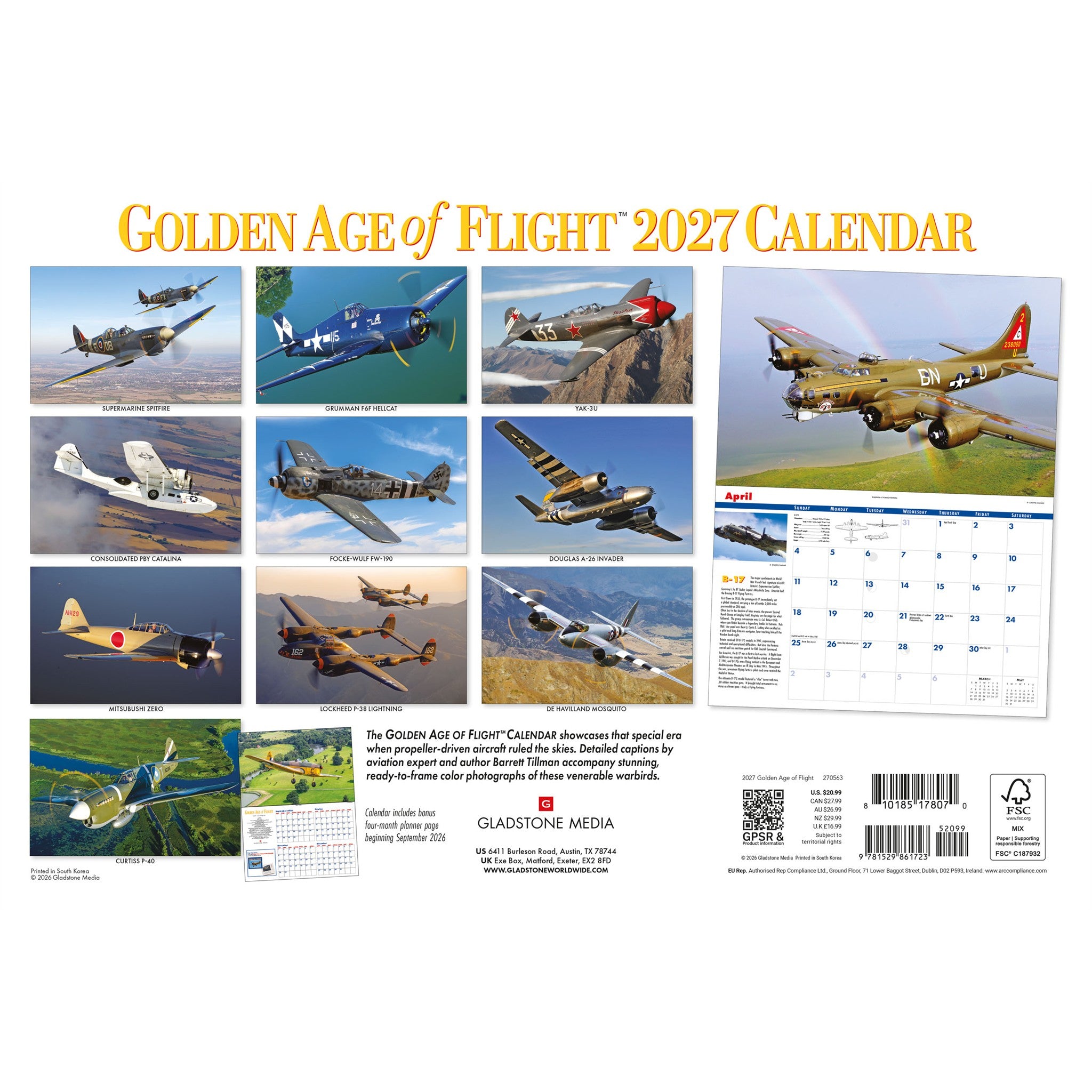 Calendrier mural L'âge d'or de l'aviation 2027