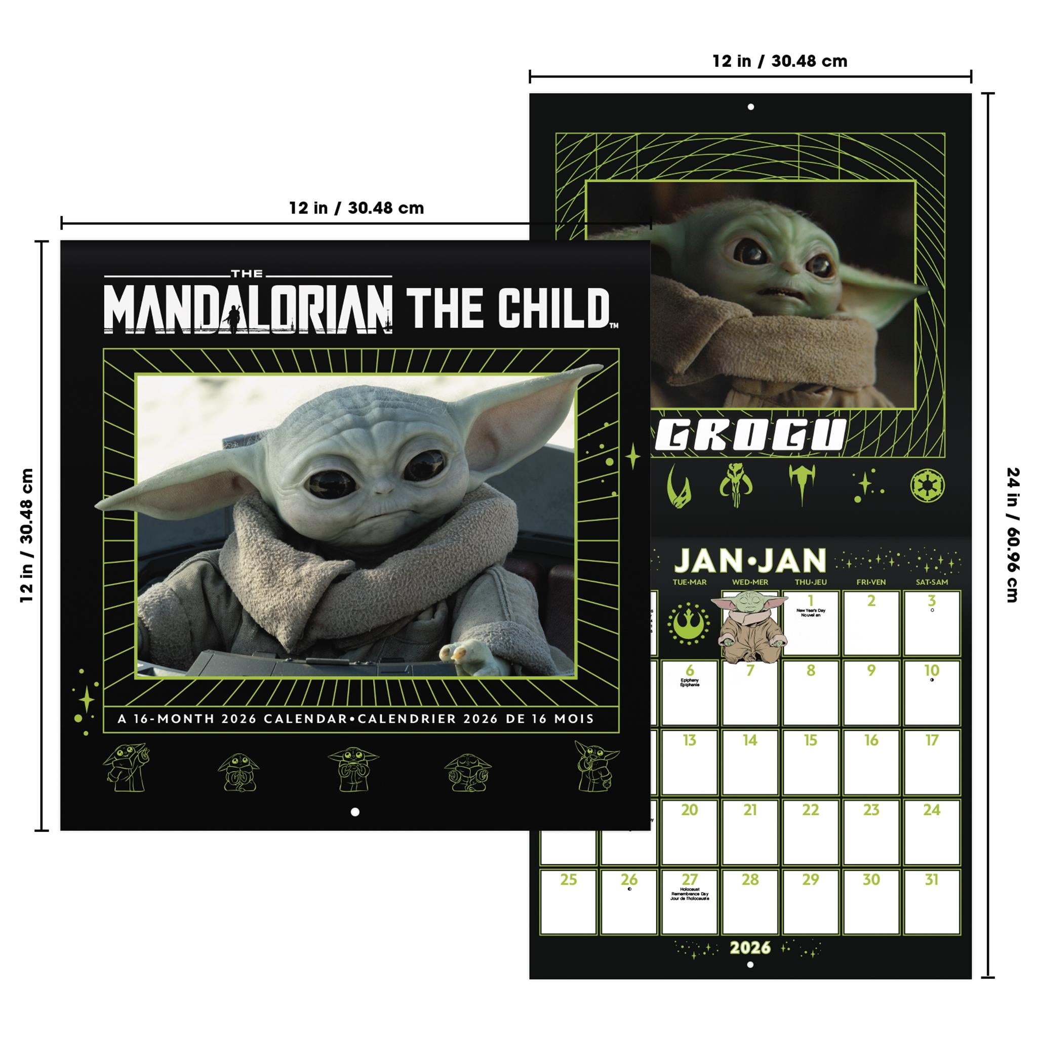 Star Wars Mandalorian Grogu Bilingual 2026 Wall Calendar
