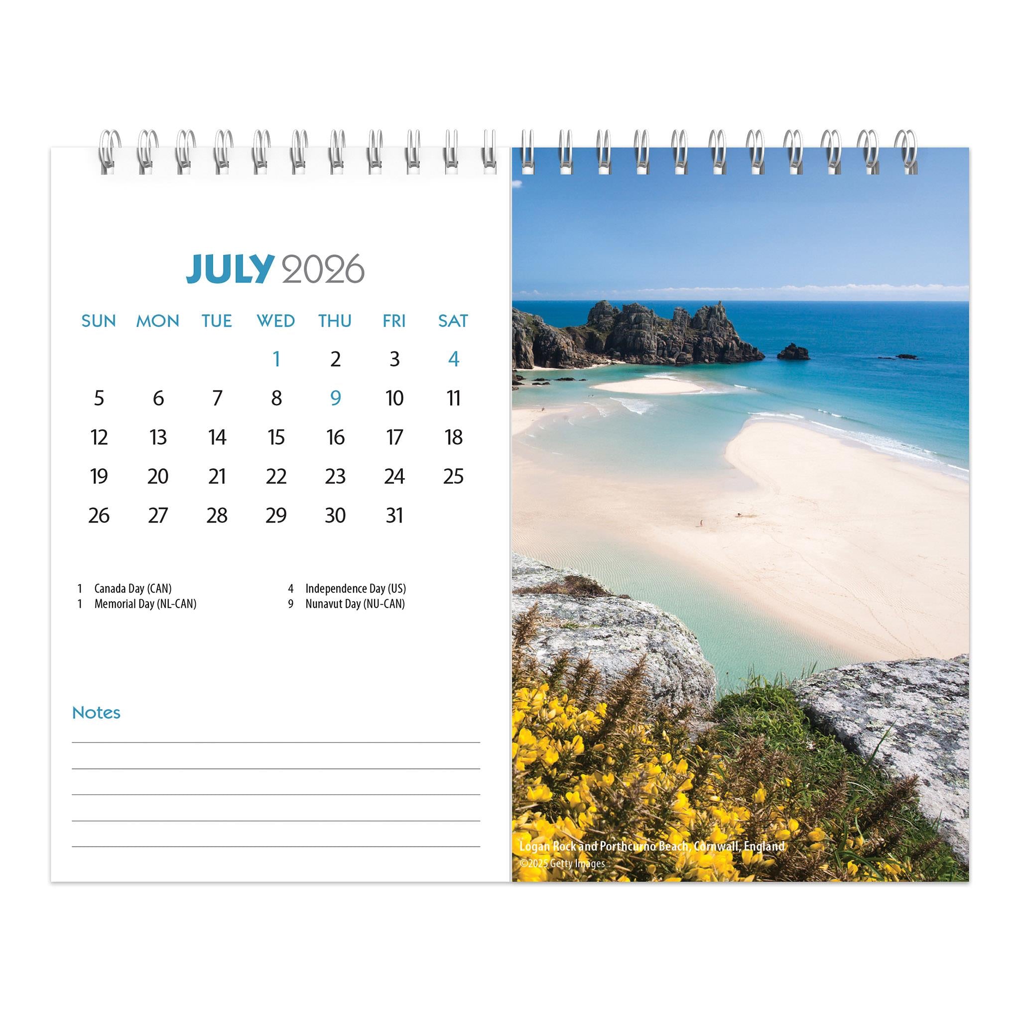 Calendrier chevalet double vue Plages 2026