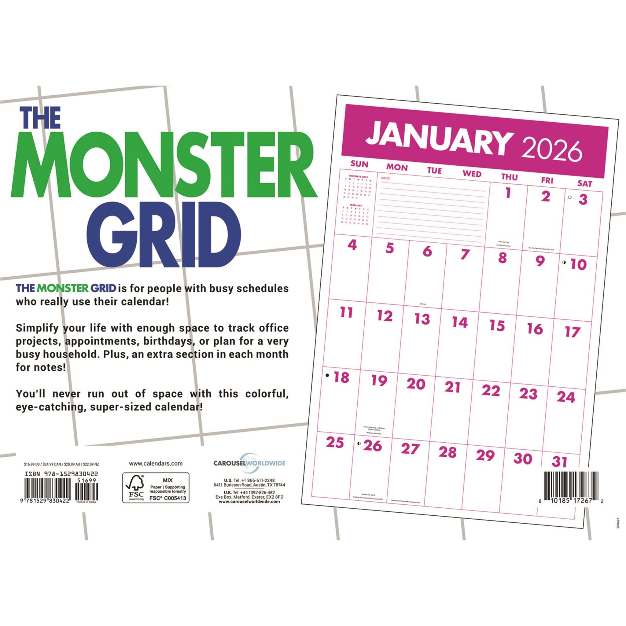 Calendrier mural Monster Grid Deluxe 2026