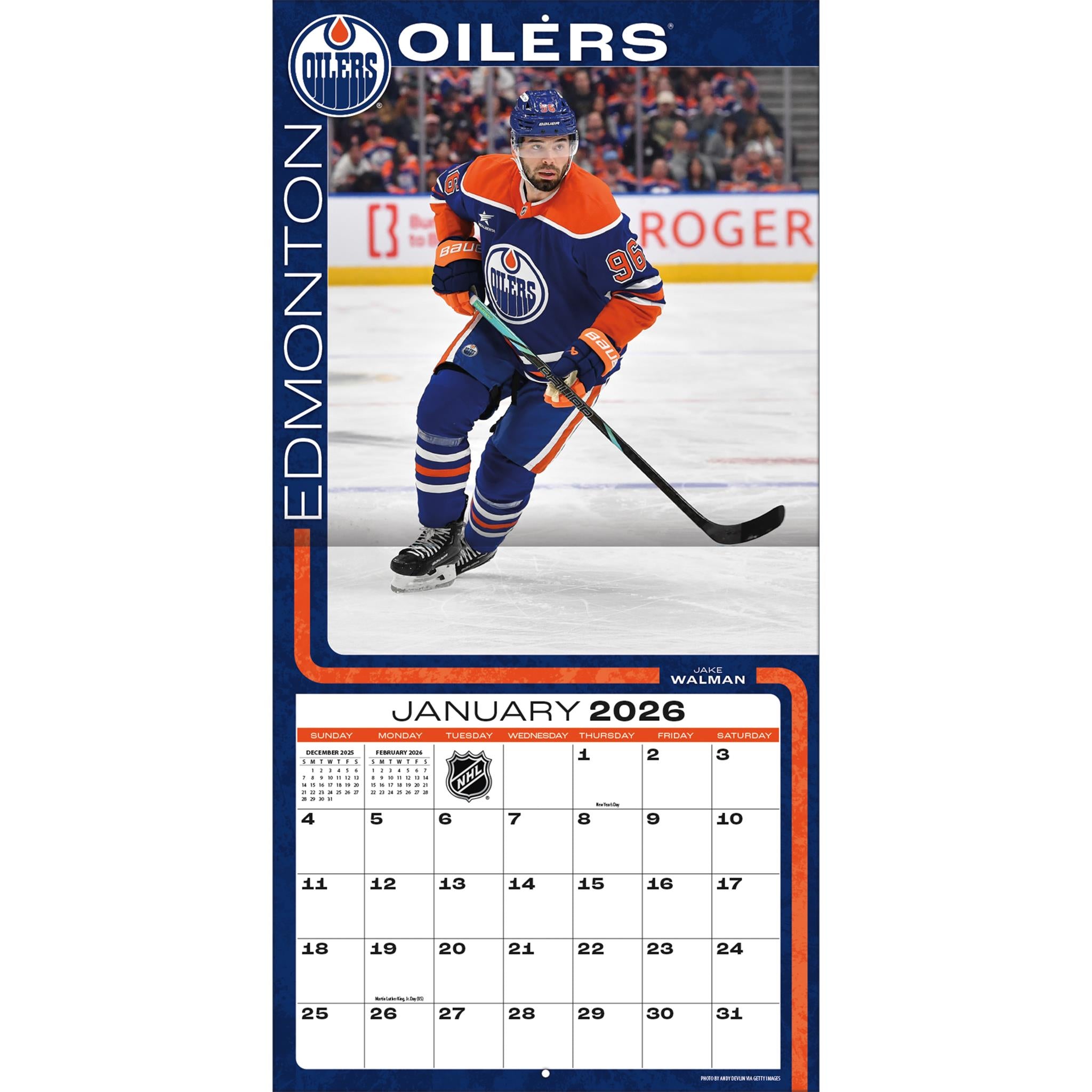 Calendrier mural 2026 des Oilers d'Edmonton de la LNH