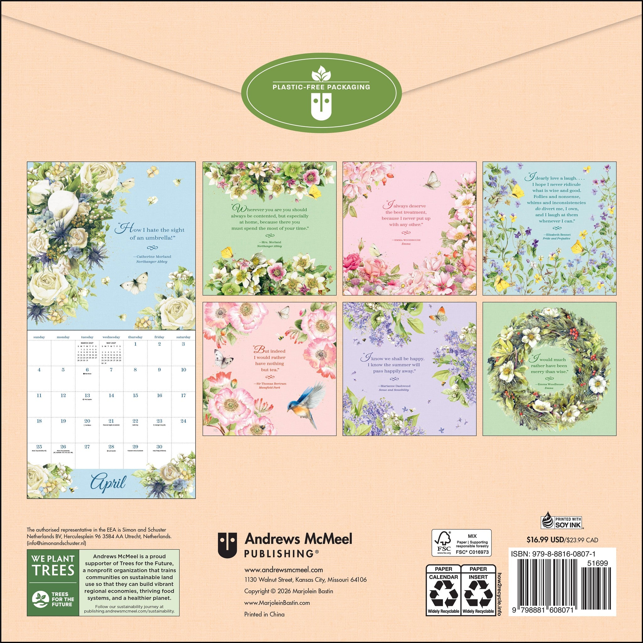Calendrier mural 2027 Jane Austen : citations inspirantes - En ligne seulement
