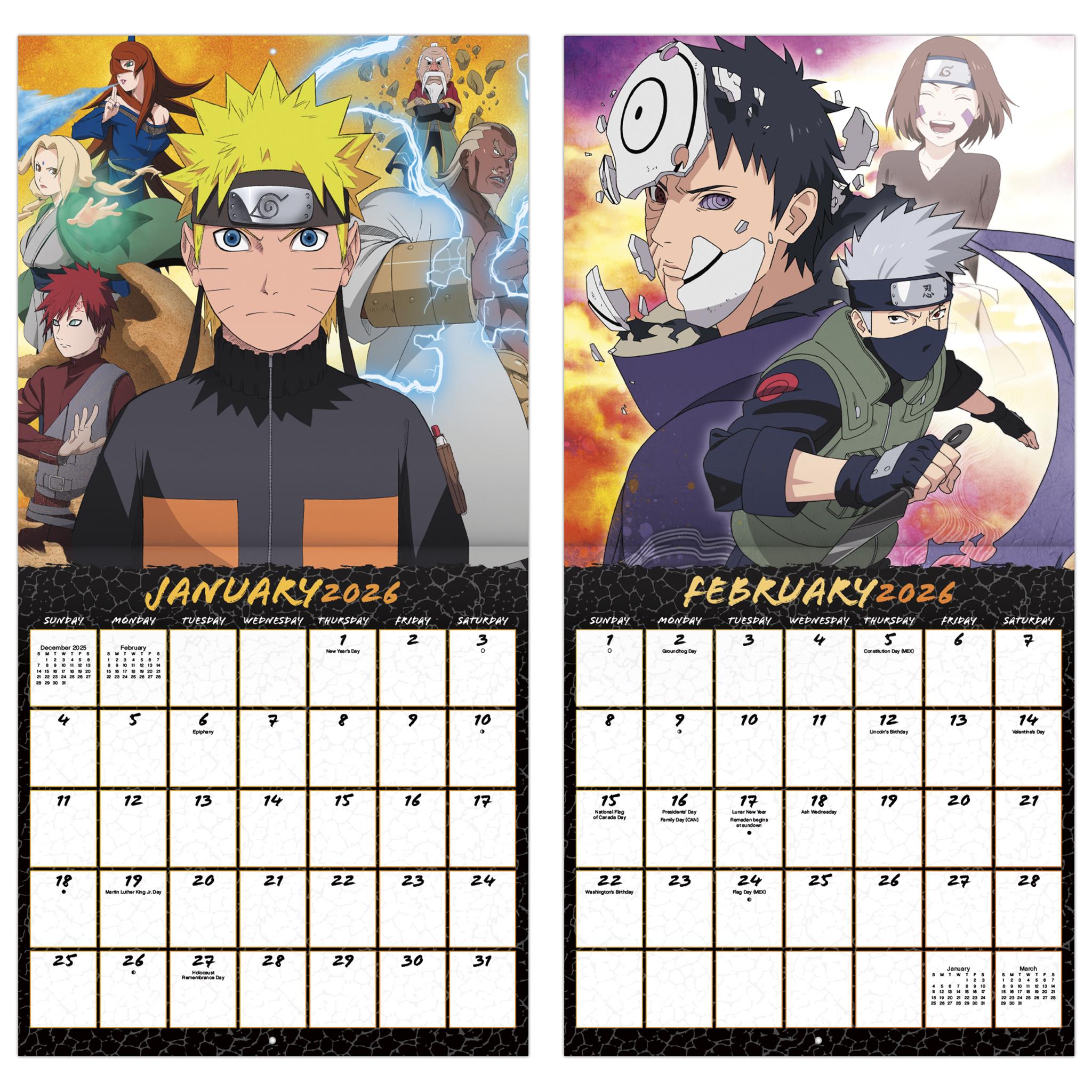 Calendrier mural Naruto Shippuden 2026