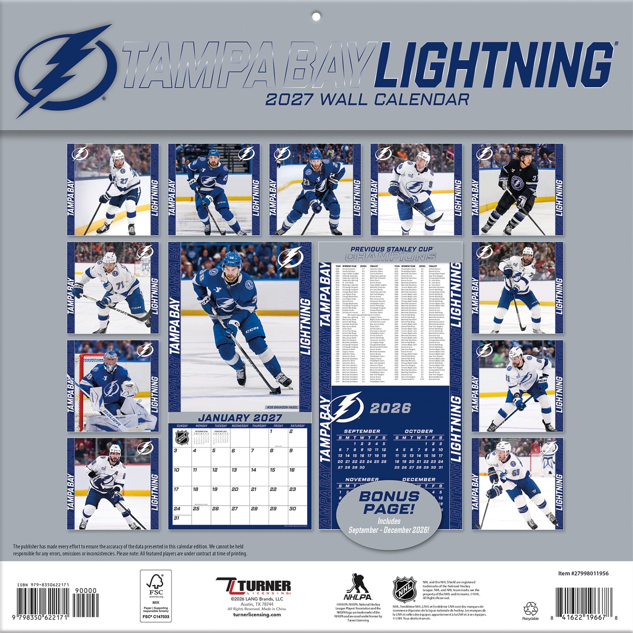 NHL Tampa Bay Lightning 2027 Wall Calendar - Online Only