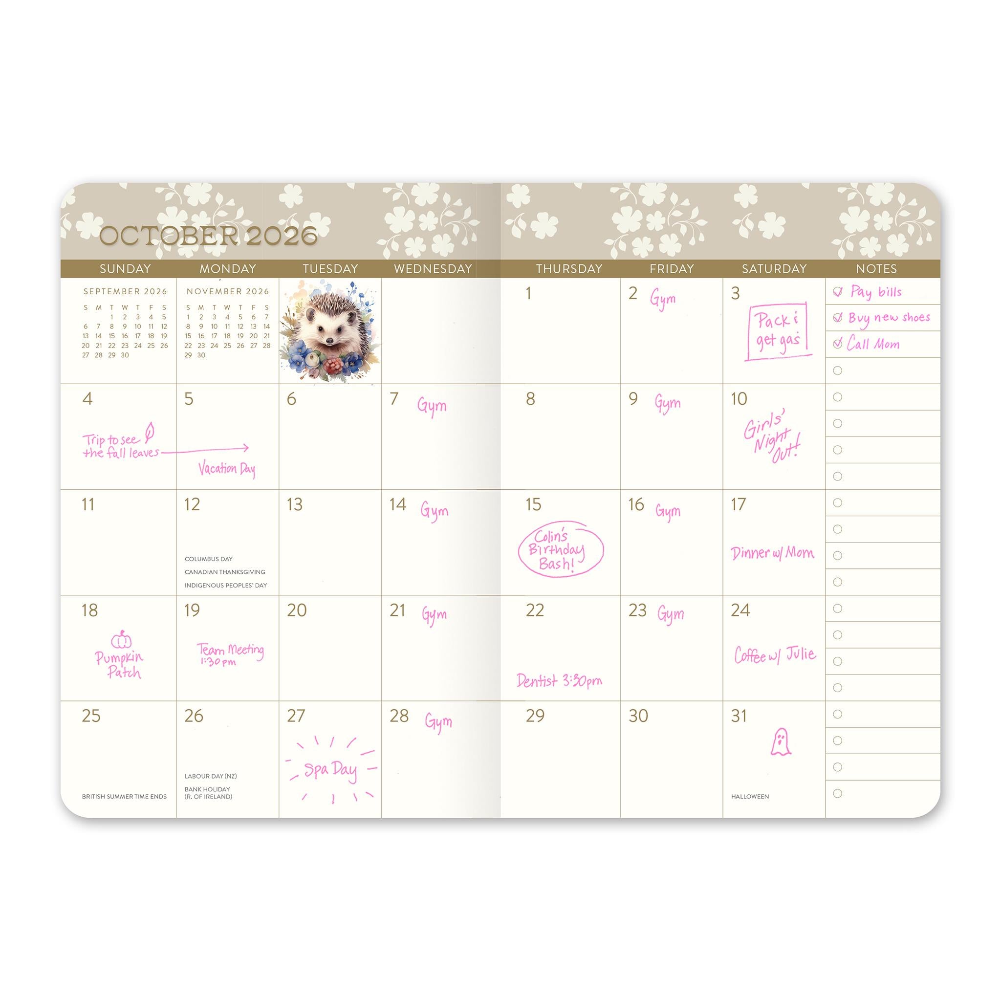 Agenda de poche exclusif mensuel Hedgehog 2025-2026