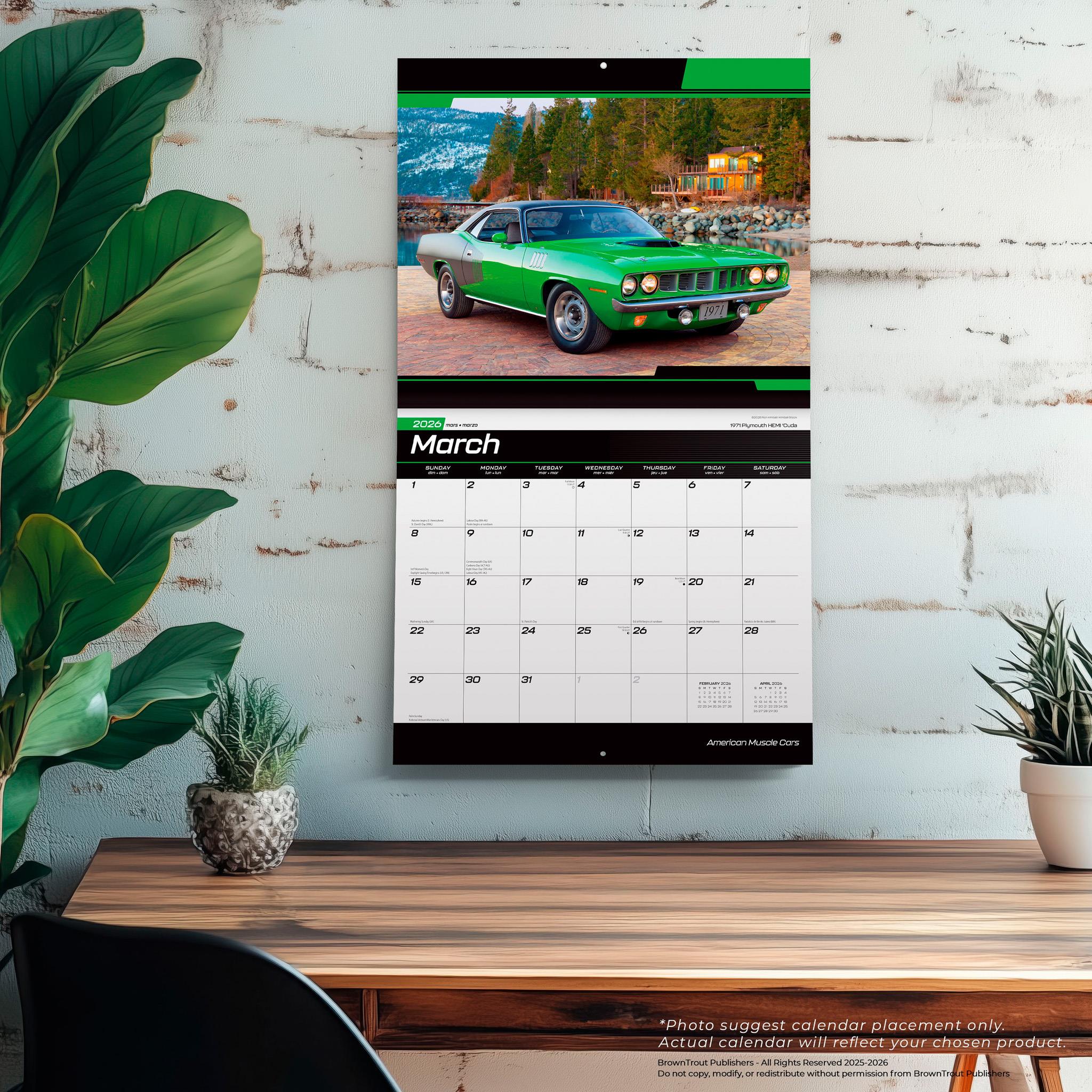 Calendrier mural des voitures américaines musclées 2026