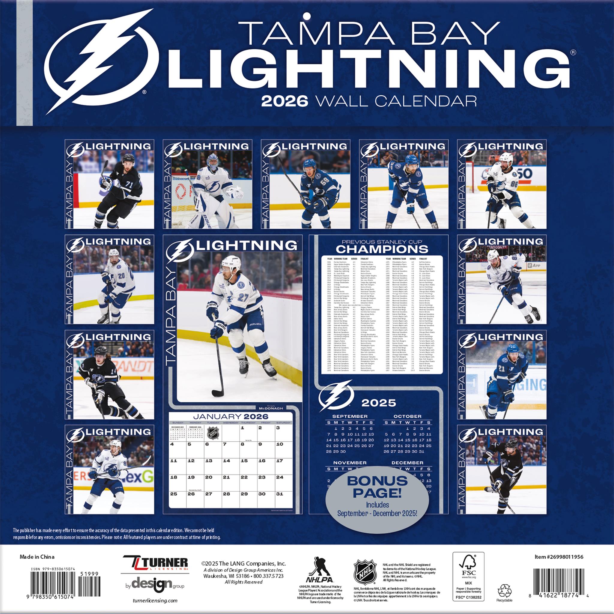 Calendrier mural 2026 du Lightning de Tampa Bay (NHL) - Disponible uniquement en ligne