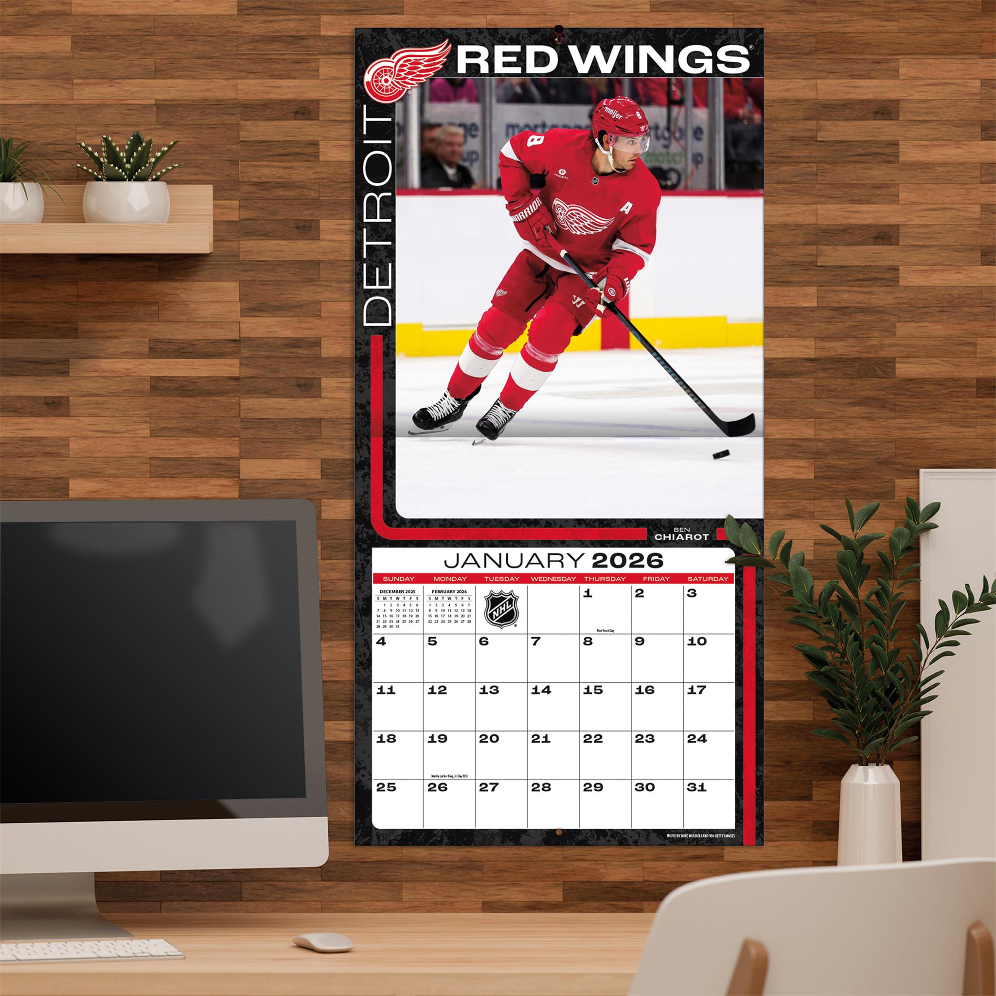 Calendrier mural 2026 des Red Wings de Détroit (NHL)