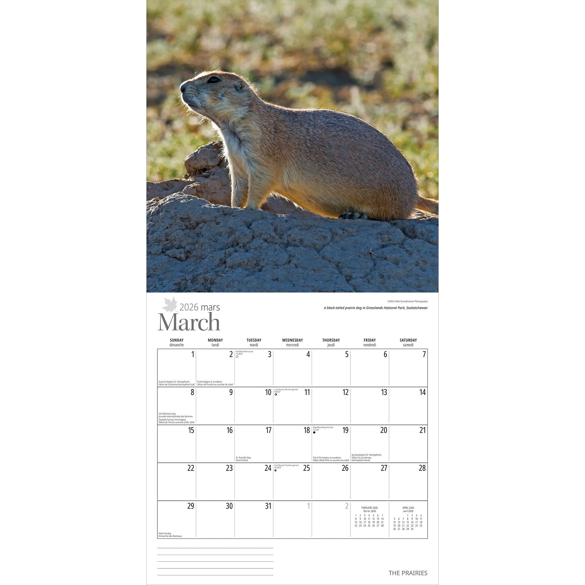 Calendrier mural Prairies 2026