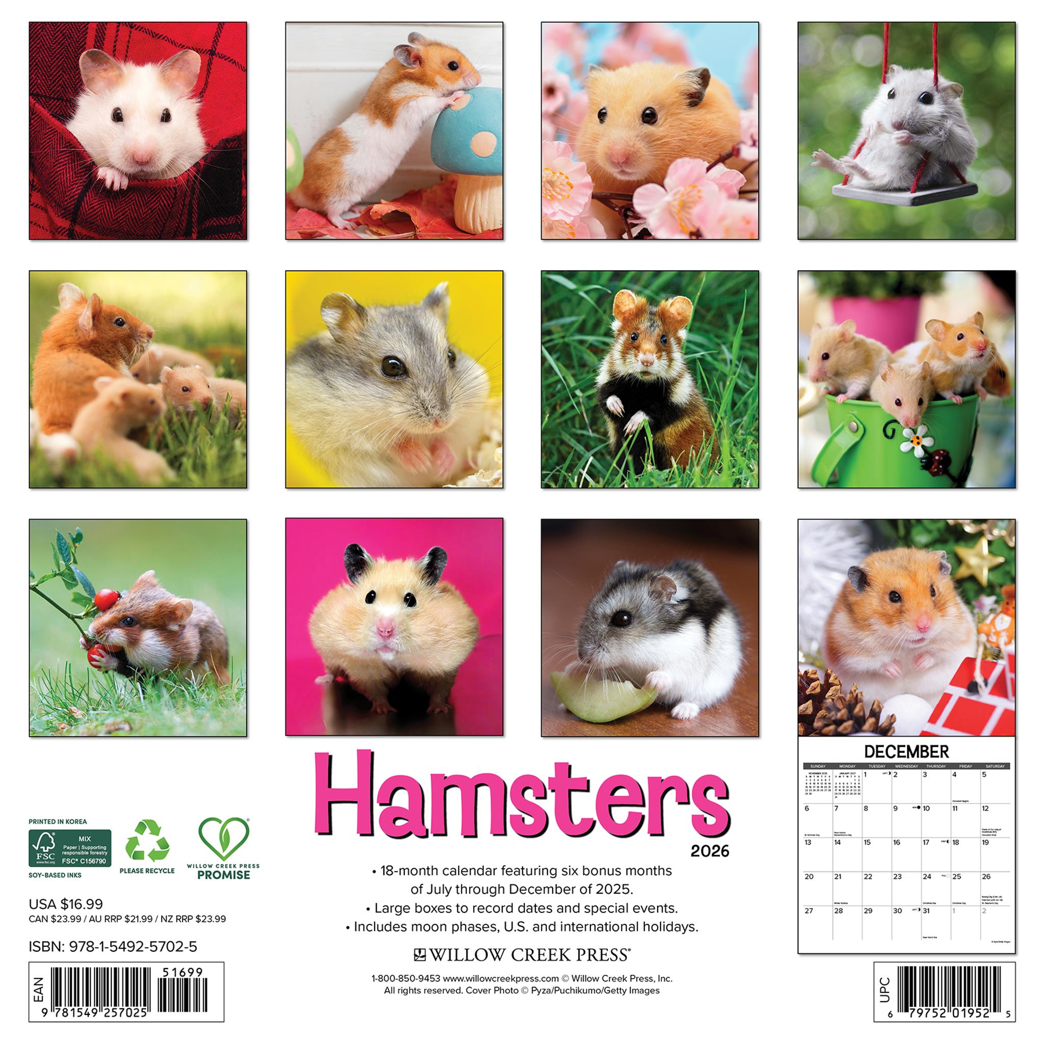 Calendrier mural Hamsters 2026