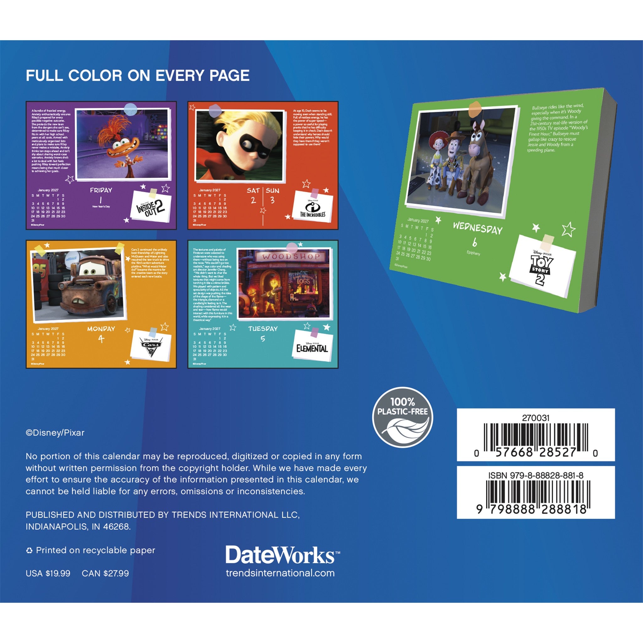 Calendrier mural Disney Pixar 2027 - Exclusivement en ligne