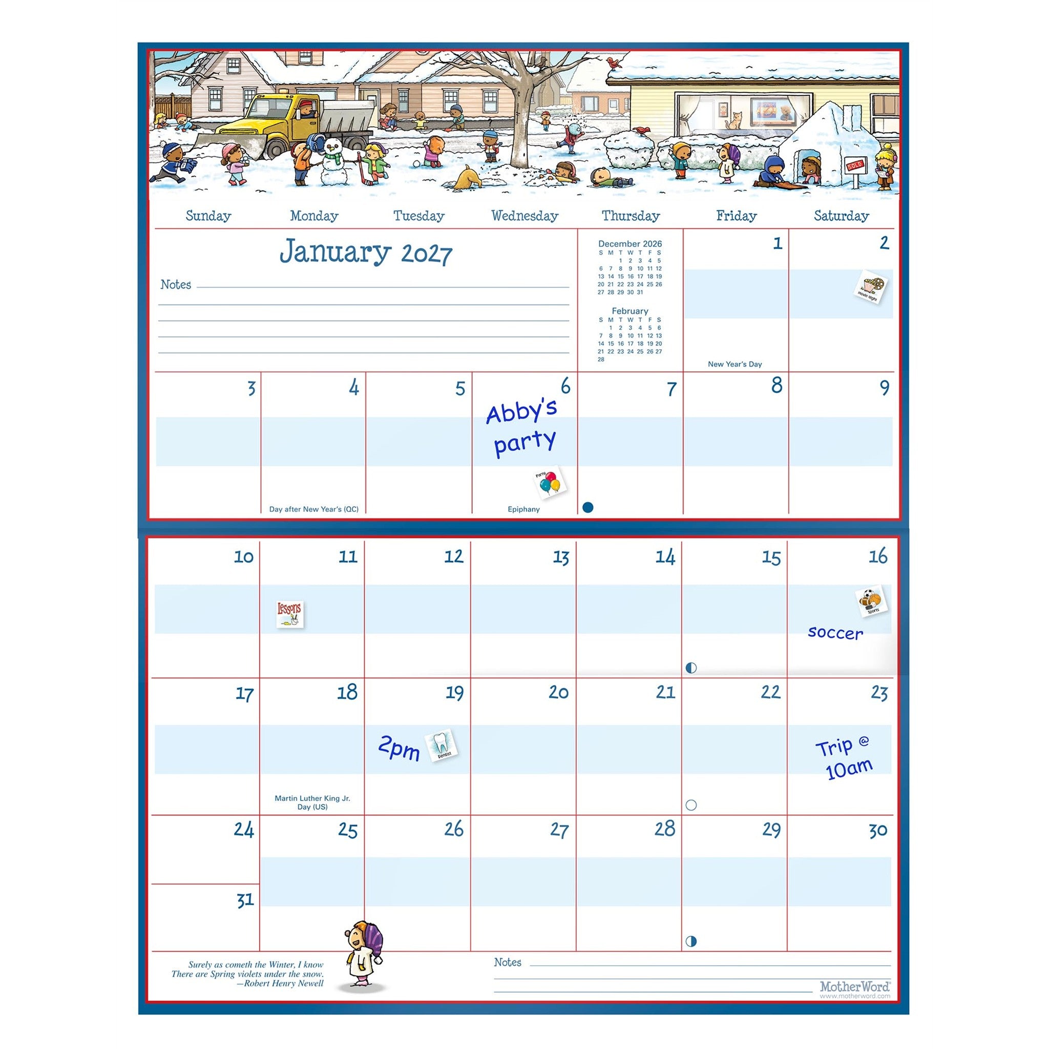 Calendrier mural MotherWord magnétique pour réfrigérateur en anglais 2027