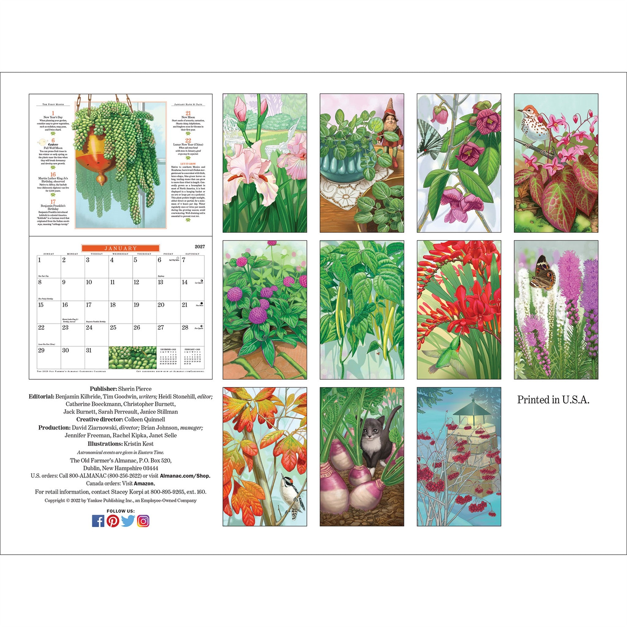 Calendrier mural 2027 de jardinage de l'Almanach du Vieux fermier