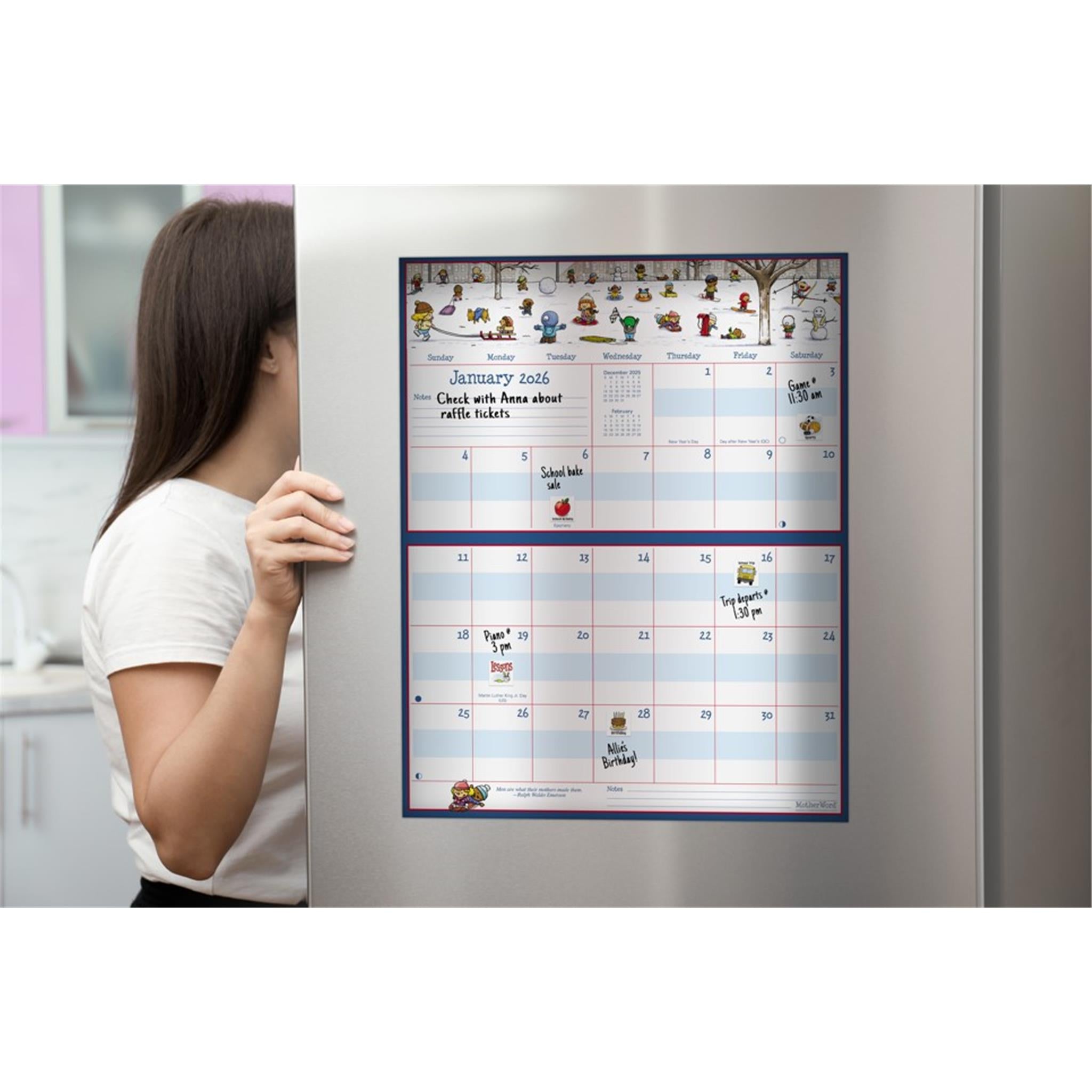 Motherword Magnetic Fridge English 2025-2026 Wall Calendar