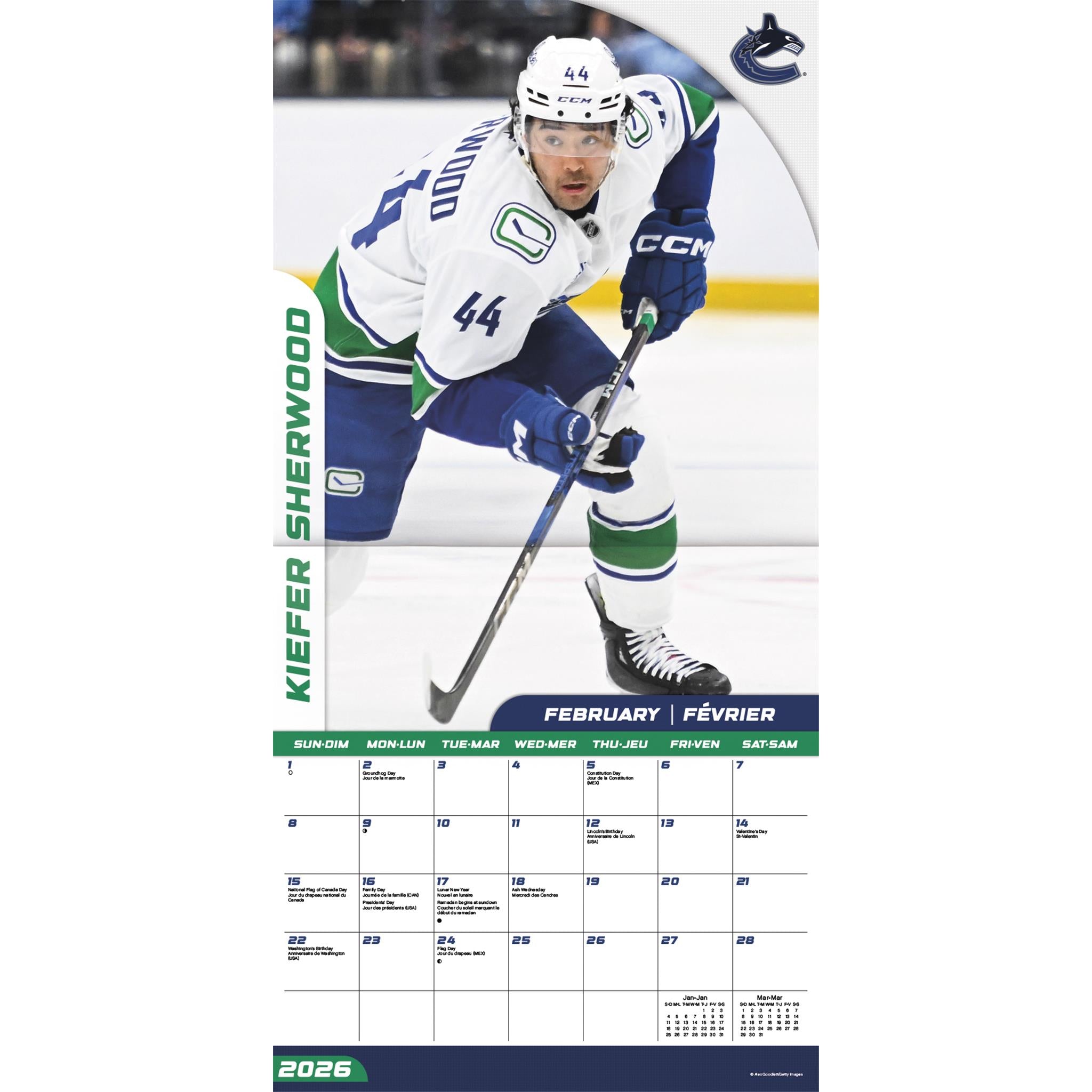 NHL Vancouver Canucks Bilingual 2026 Wall Calendar