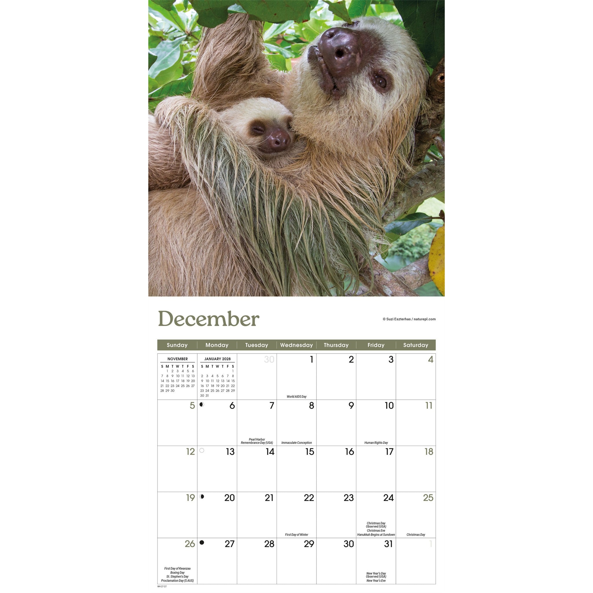 Mini calendrier Paresseux 2027