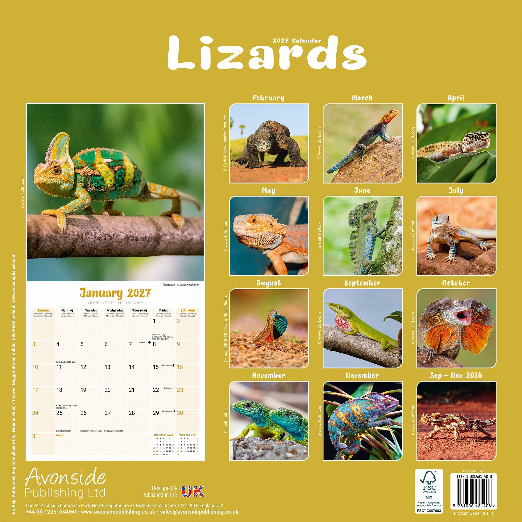 Calendrier mural Lézards 2027