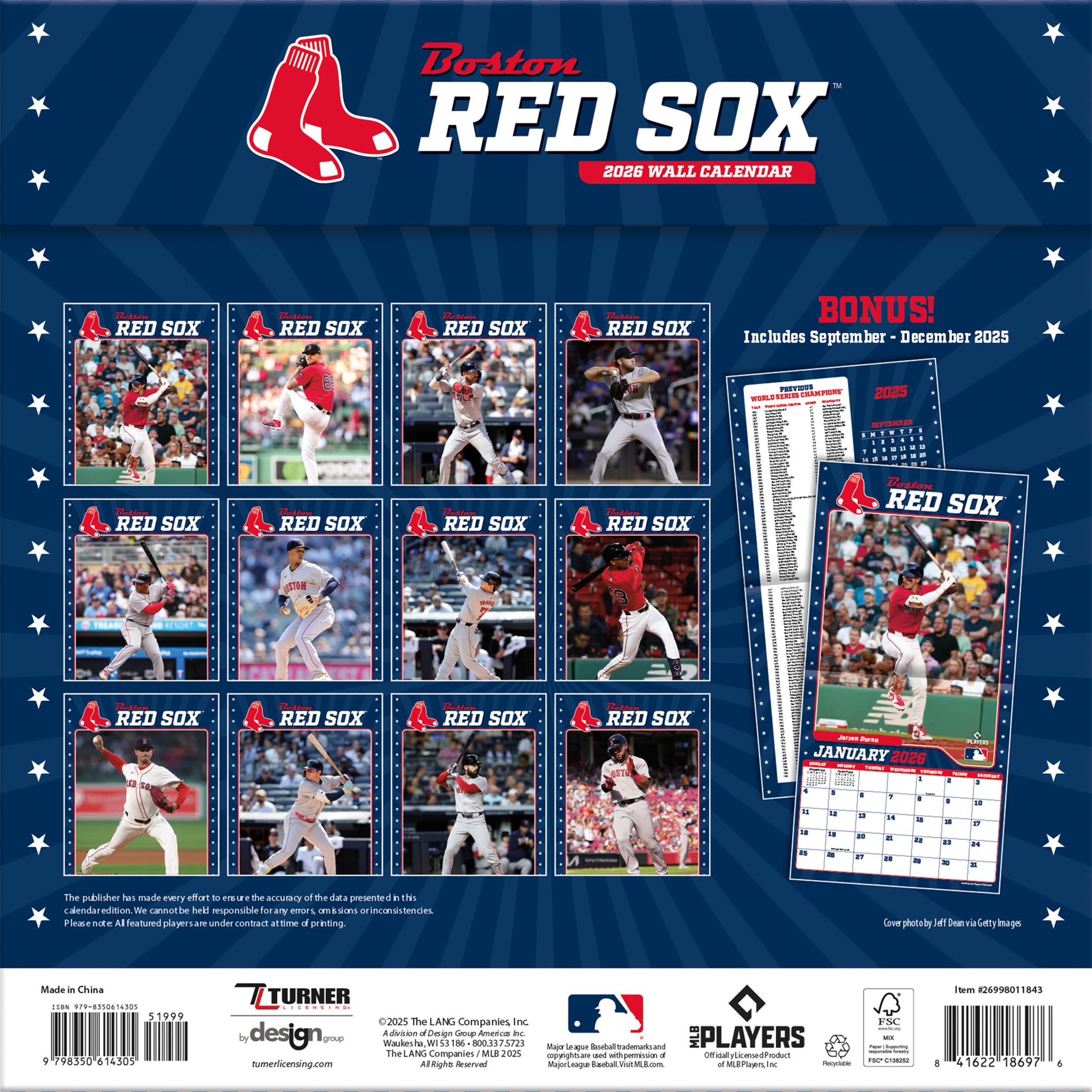 Calendrier mural 2026 des Red Sox de Boston (MLB)
