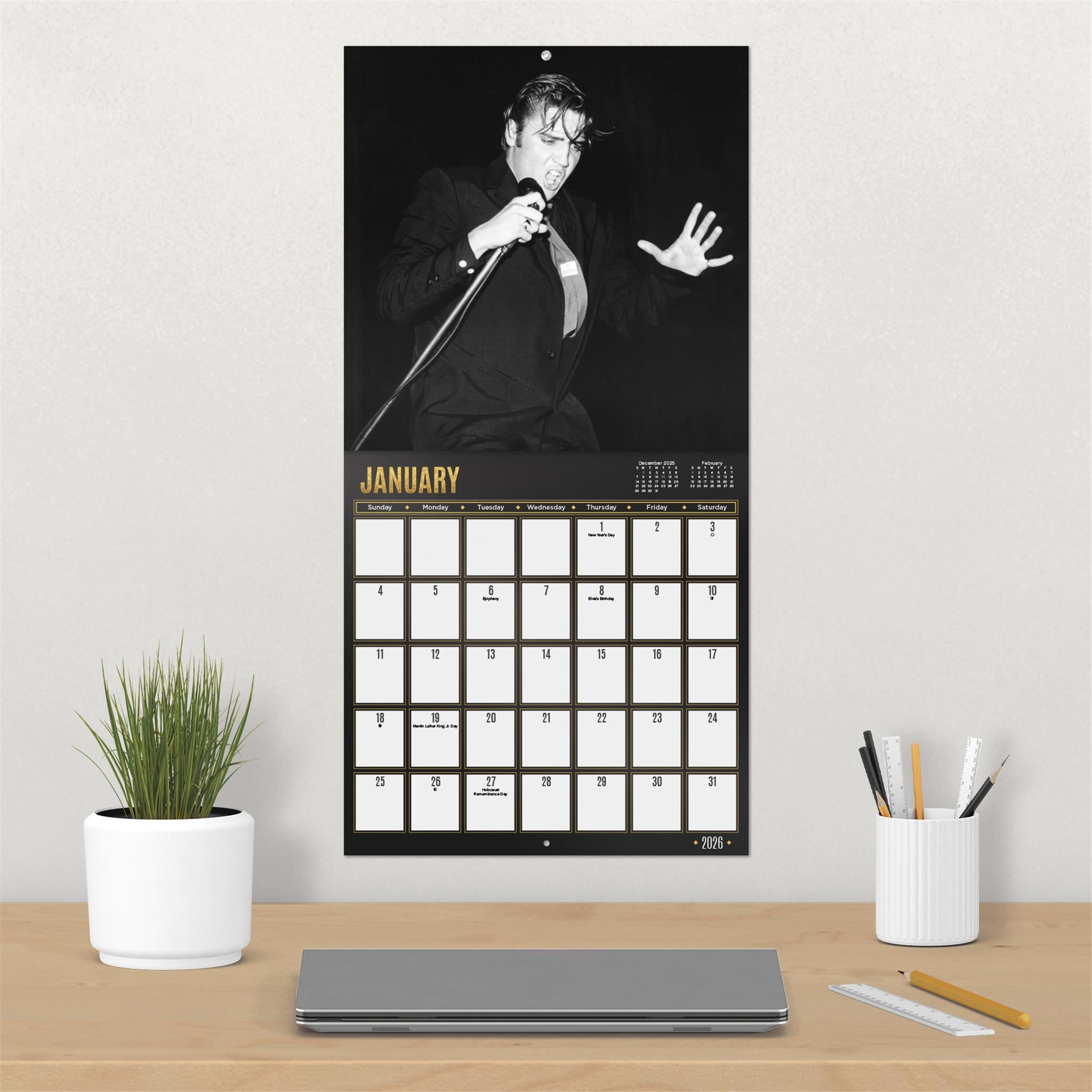 Calendrier mural de luxe exclusif Elvis Presley avec impression 2026