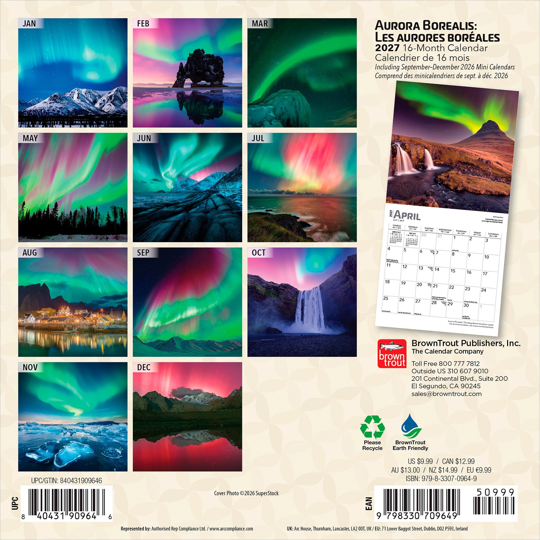 Aurora Borealis / Les aurores boréales 2027 Mini Calendar