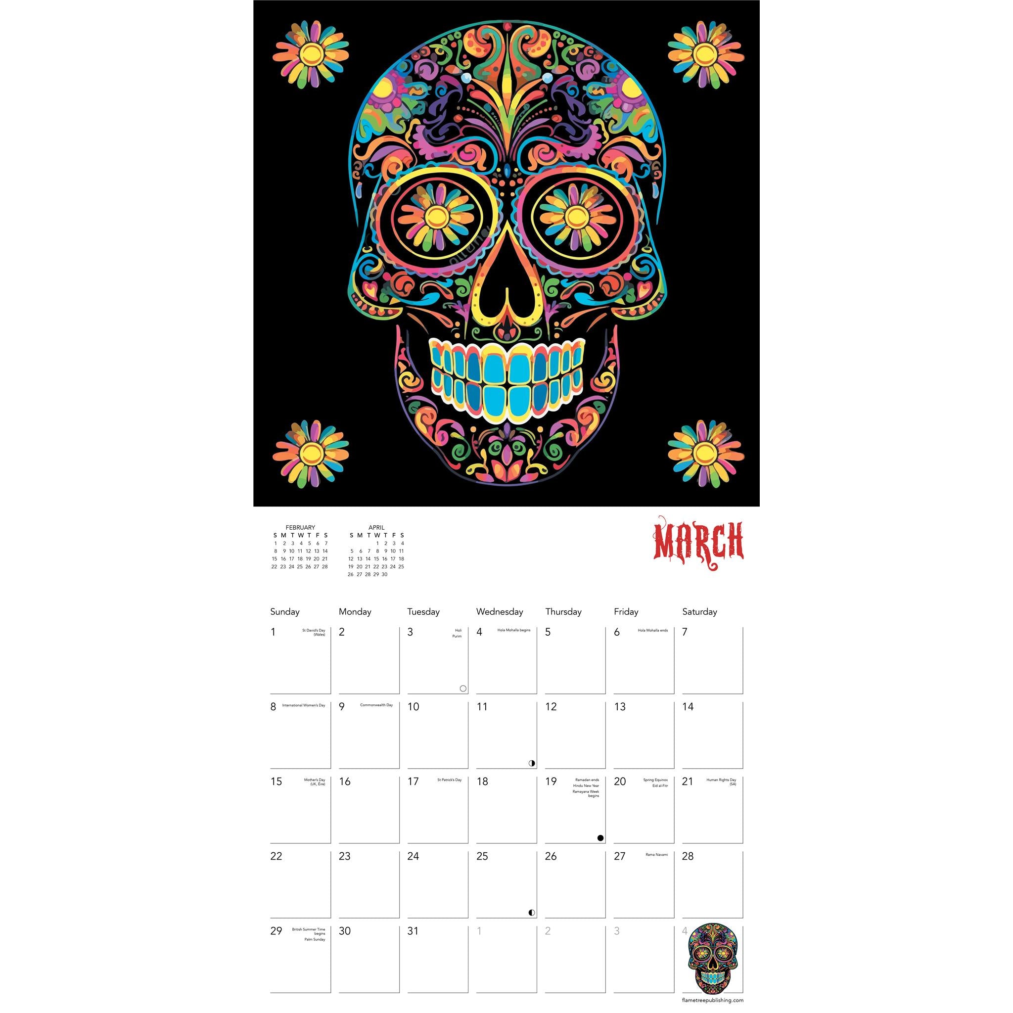 Calendrier mural Têtes de mort mexicaines 2026 - Disponible uniquement en ligne