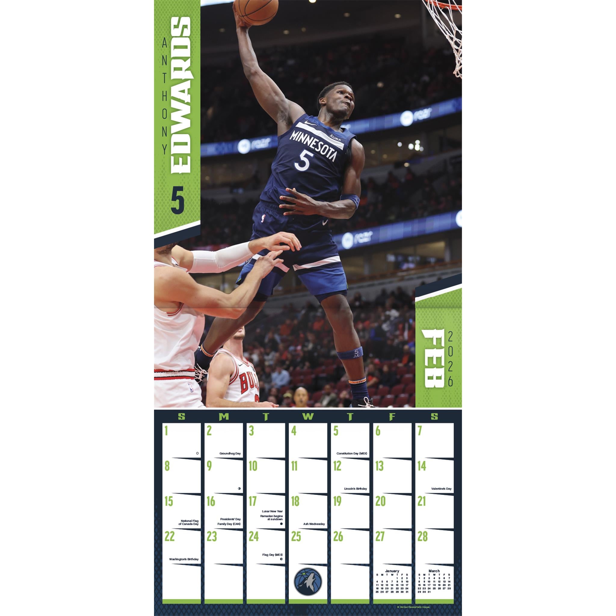 NBA Dunks 2026 Wall Calendar