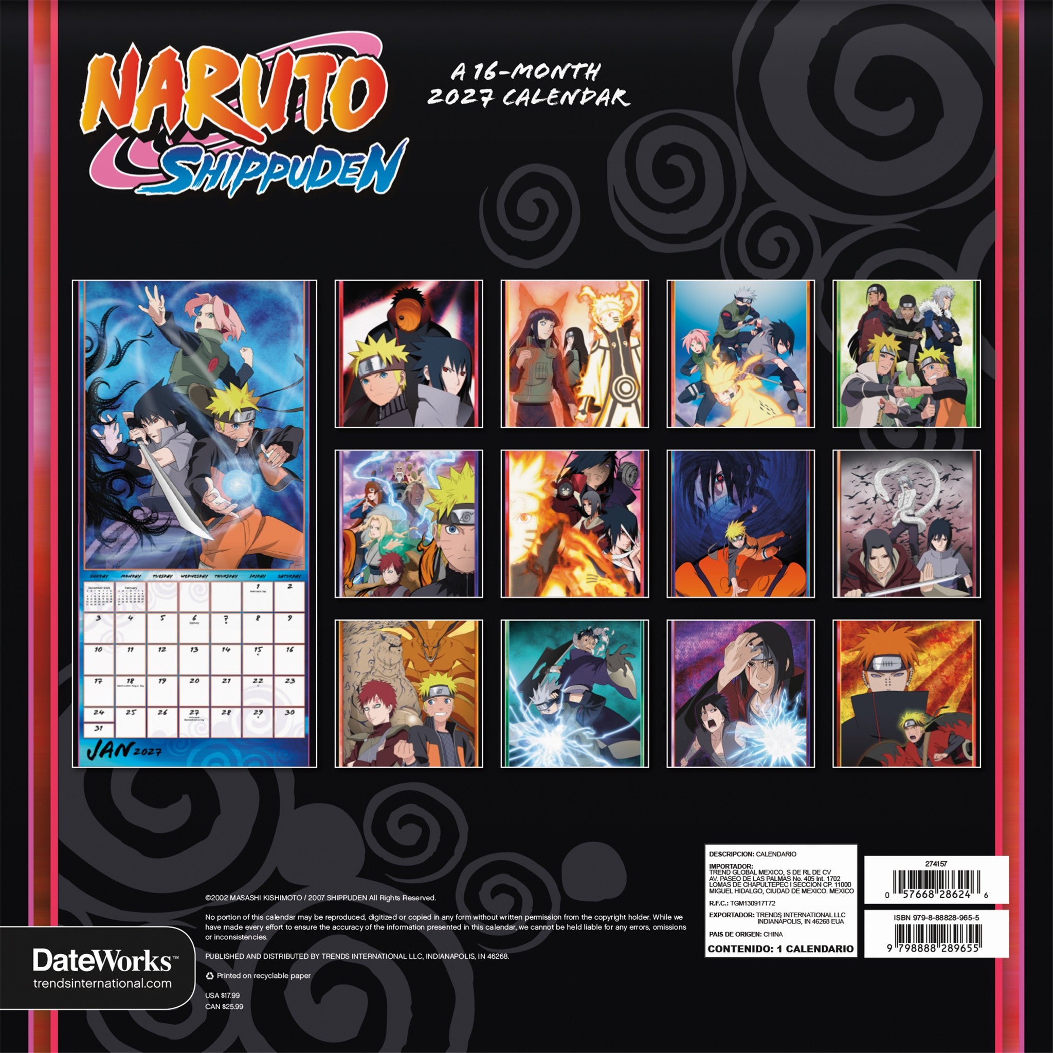 Calendrier mural Naruto Shippuden 2027