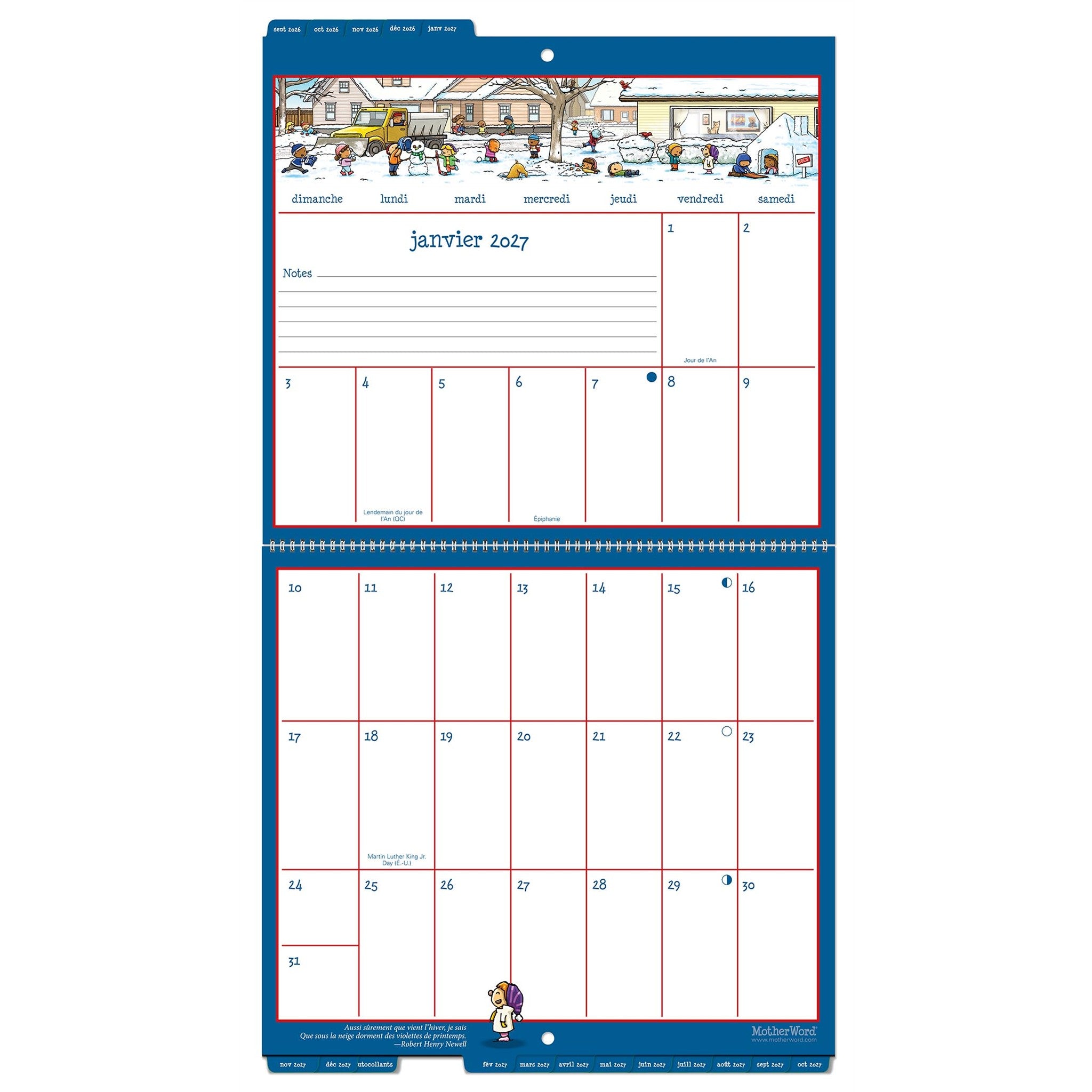 MotherWord Tabbed French 2027 Wall Calendar