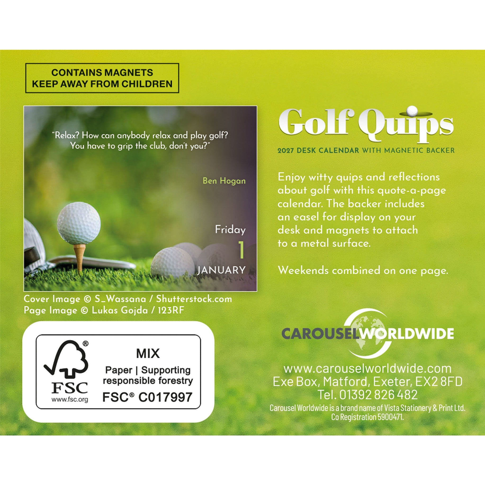 Calendrier de bureau 2027 Golf Quips