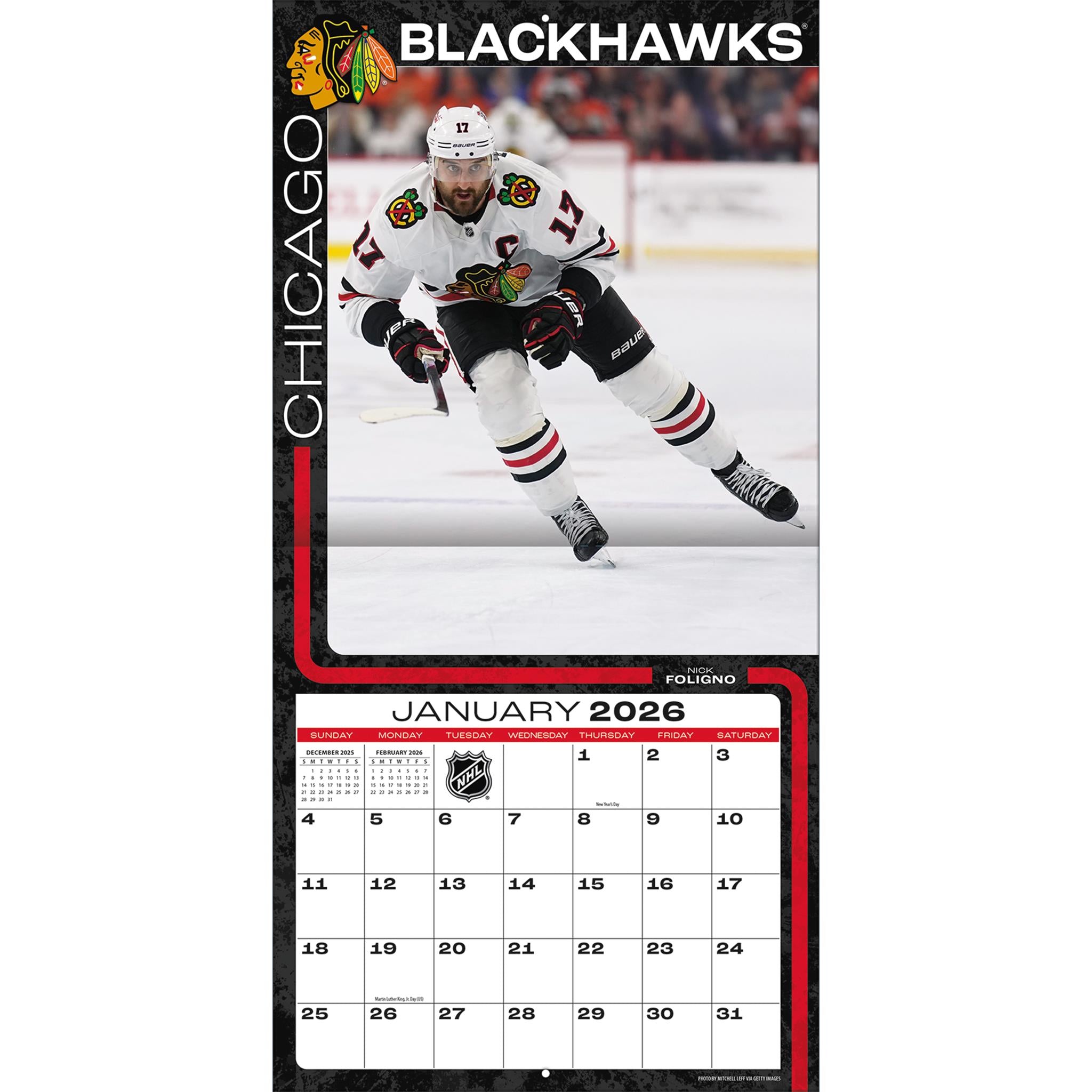 Calendrier mural 2026 des Blackhawks de Chicago (NHL)