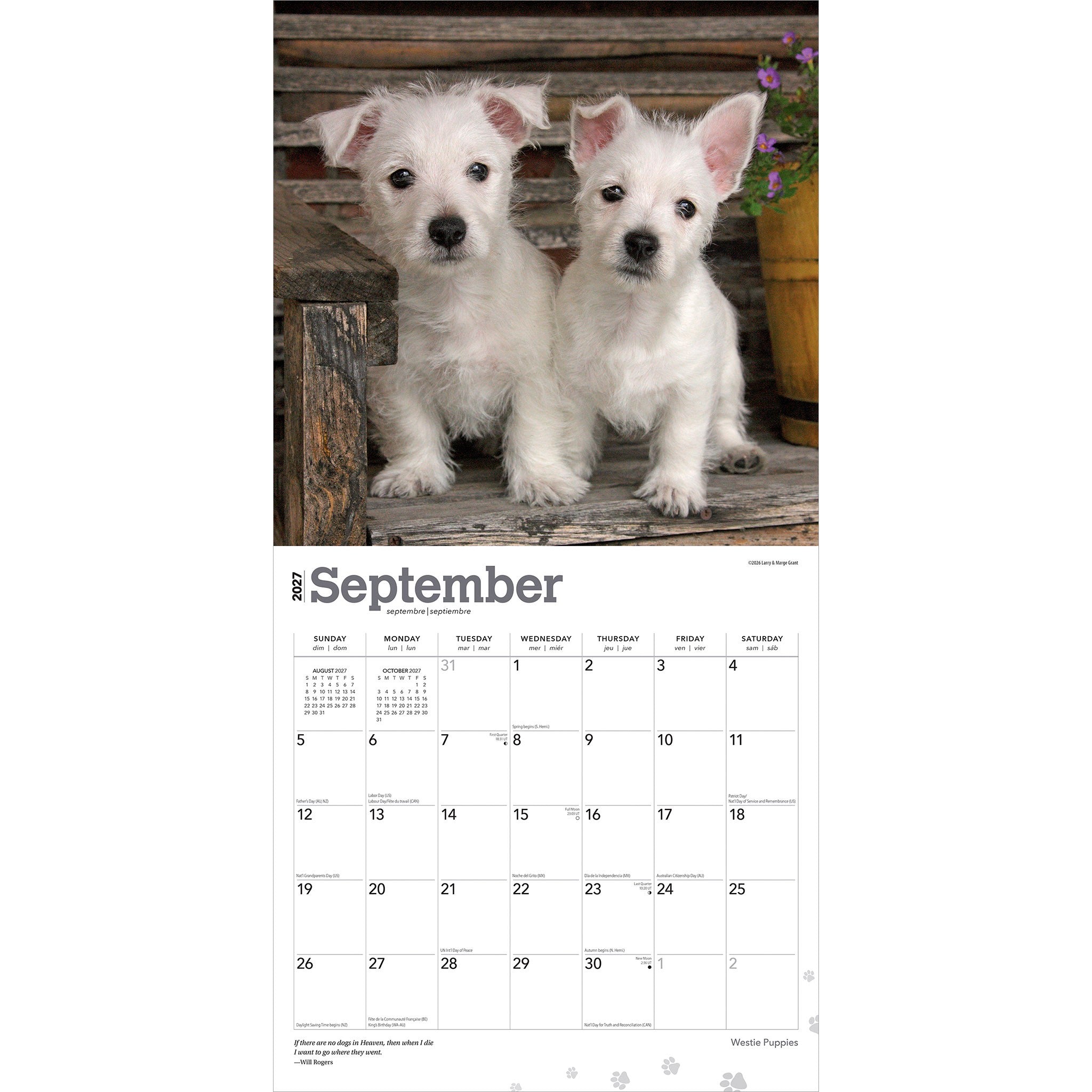 West Highland White Terrier Puppies 2027 Mini Calendar
