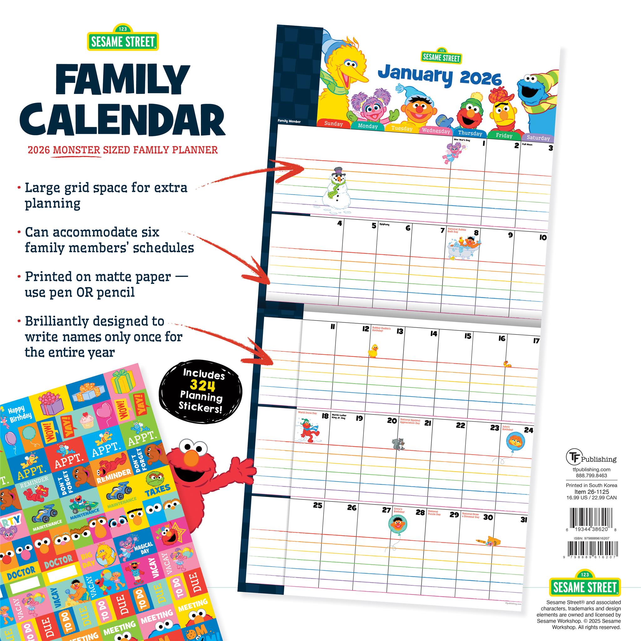 Calendrier mural Sesame Street 2026 - Disponible uniquement en ligne