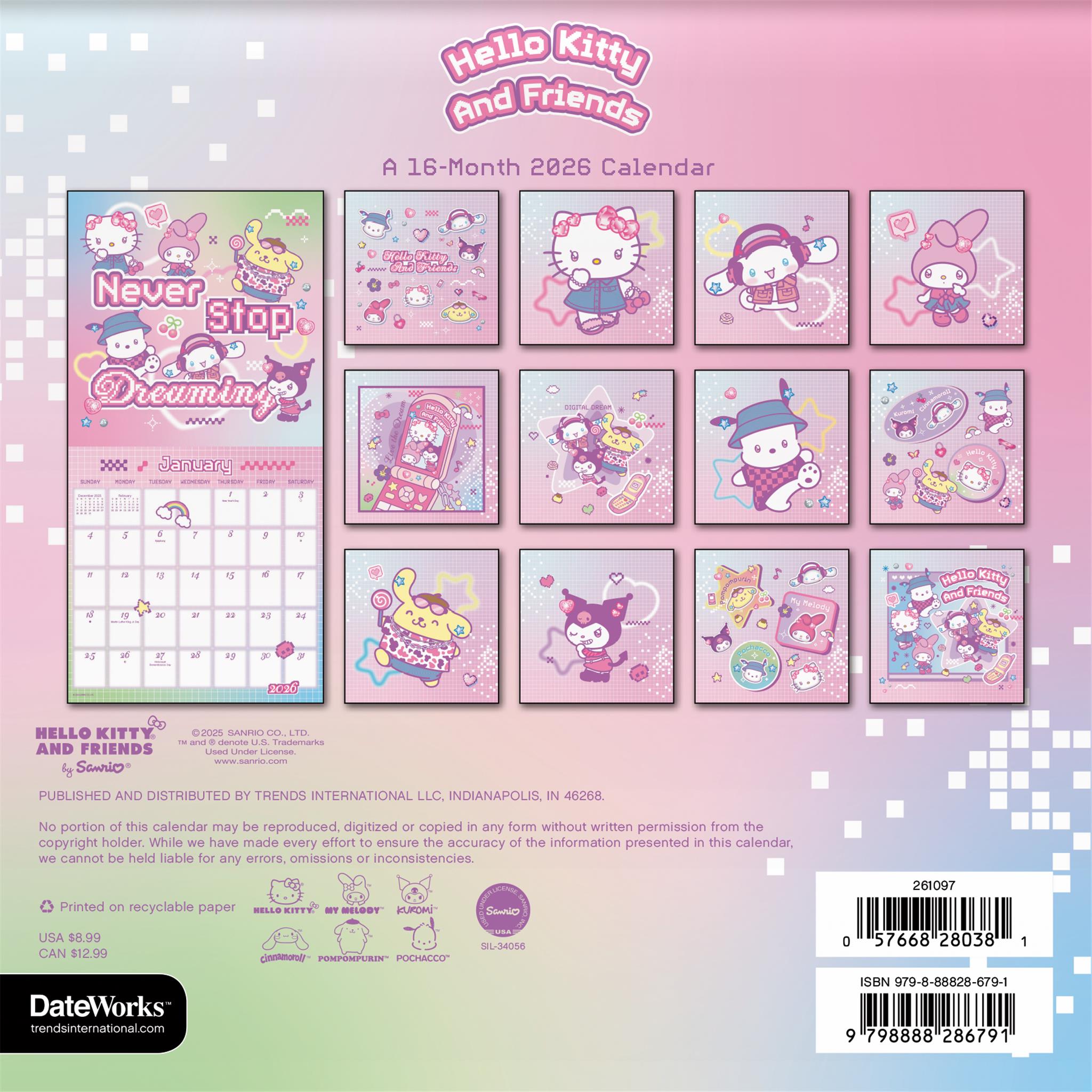 Mini calendrier Hello Kitty 2026