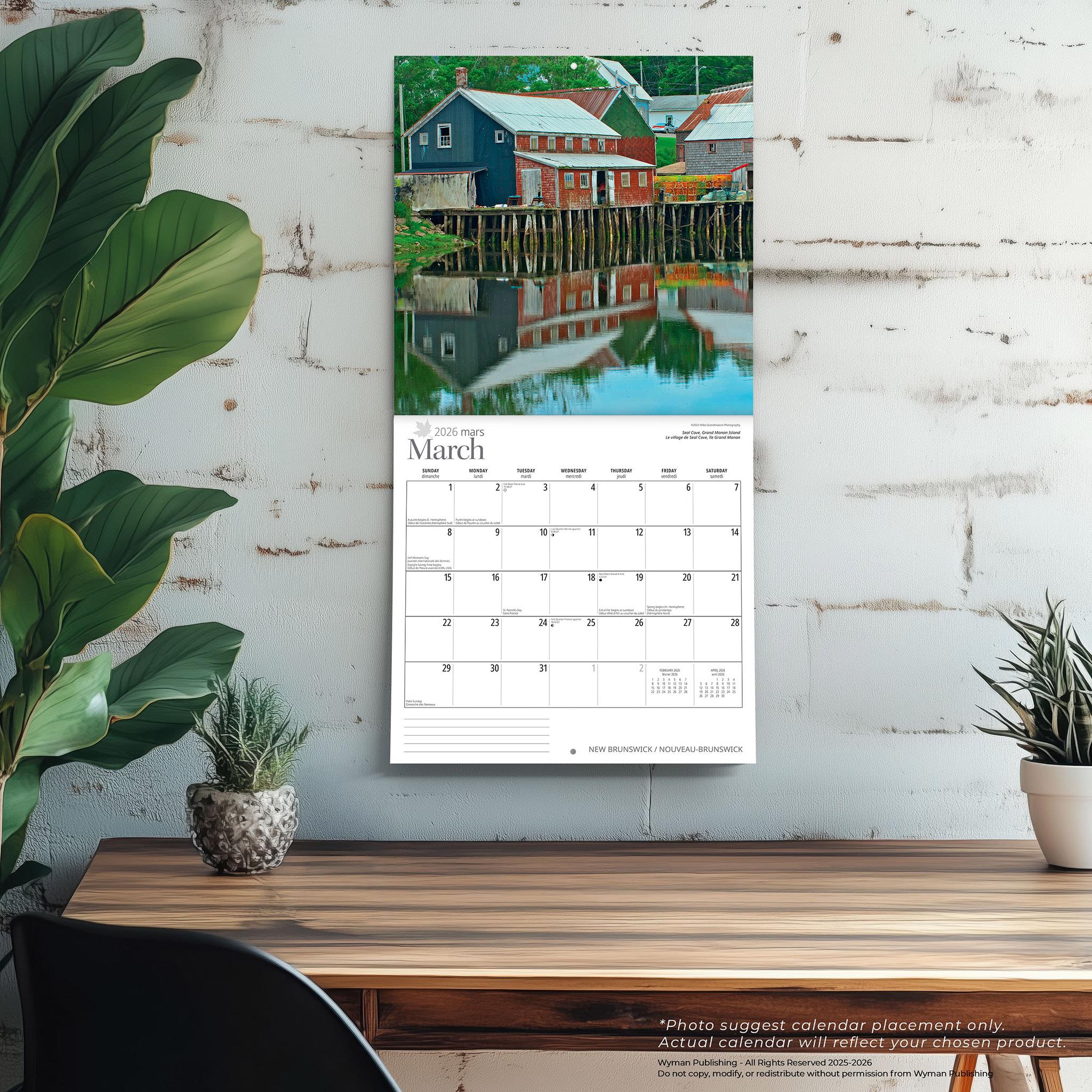 Calendrier mural du Nouveau-Brunswick 2026