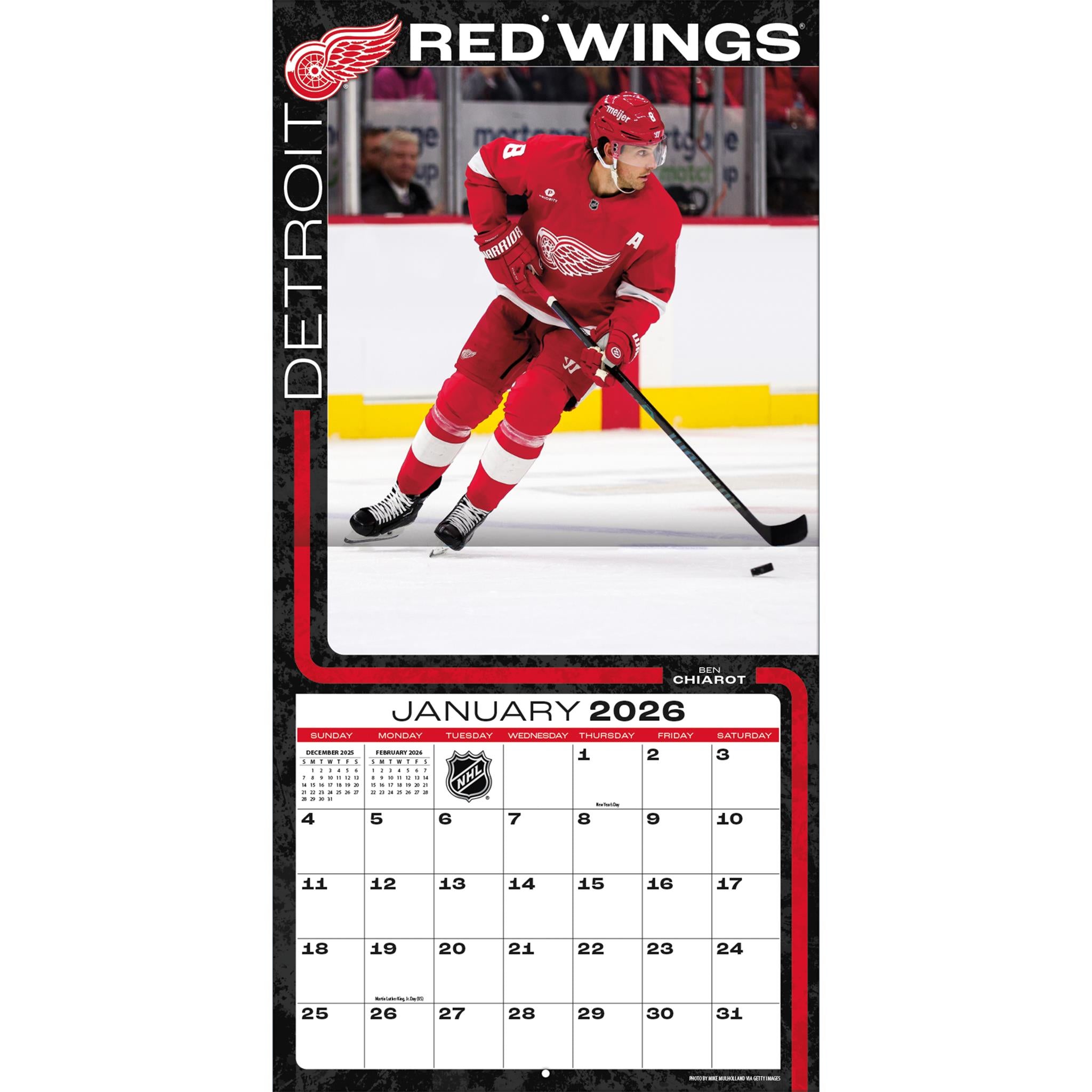 Calendrier mural 2026 des Red Wings de Détroit (NHL)