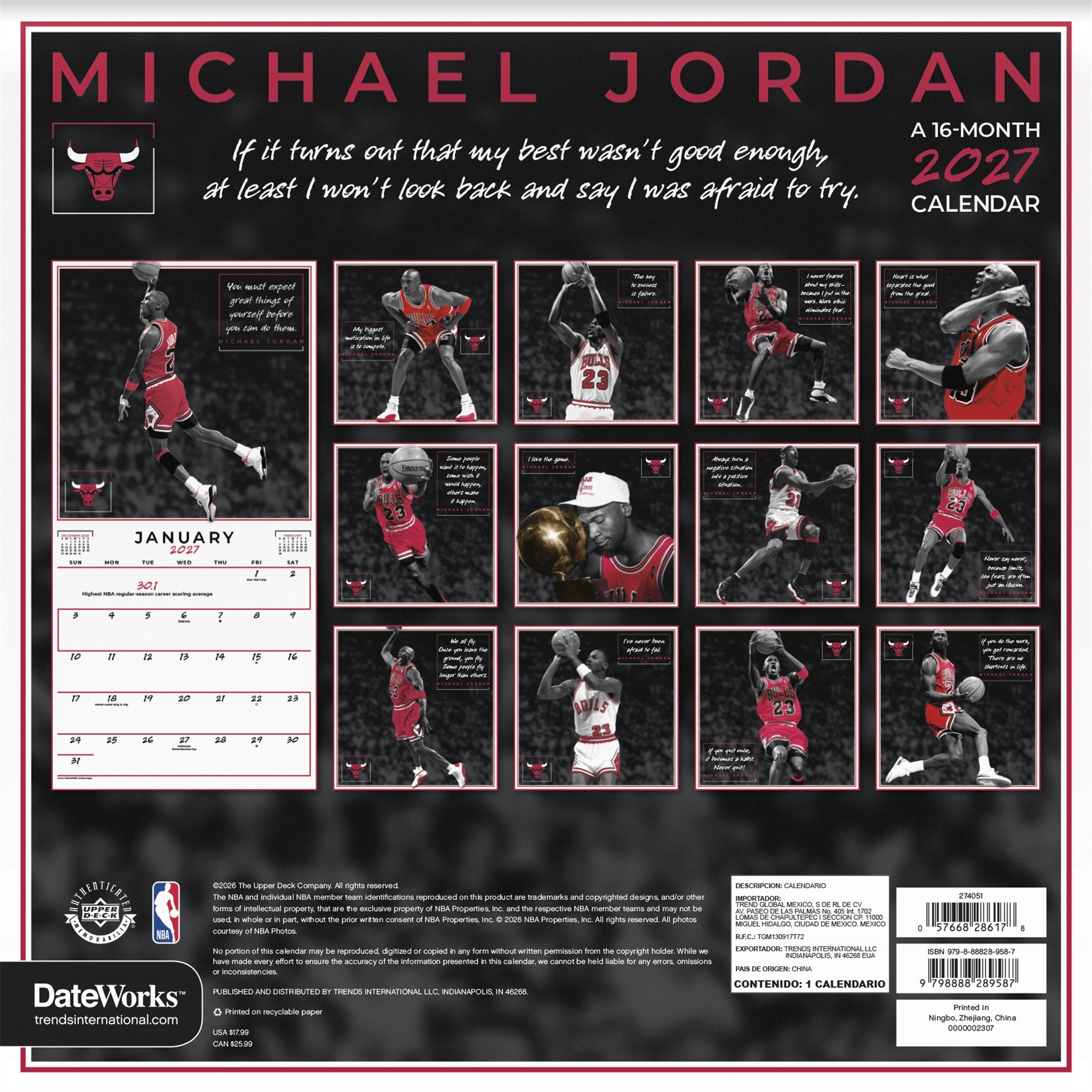 Calendrier mural NBA Michael Jordan 2027