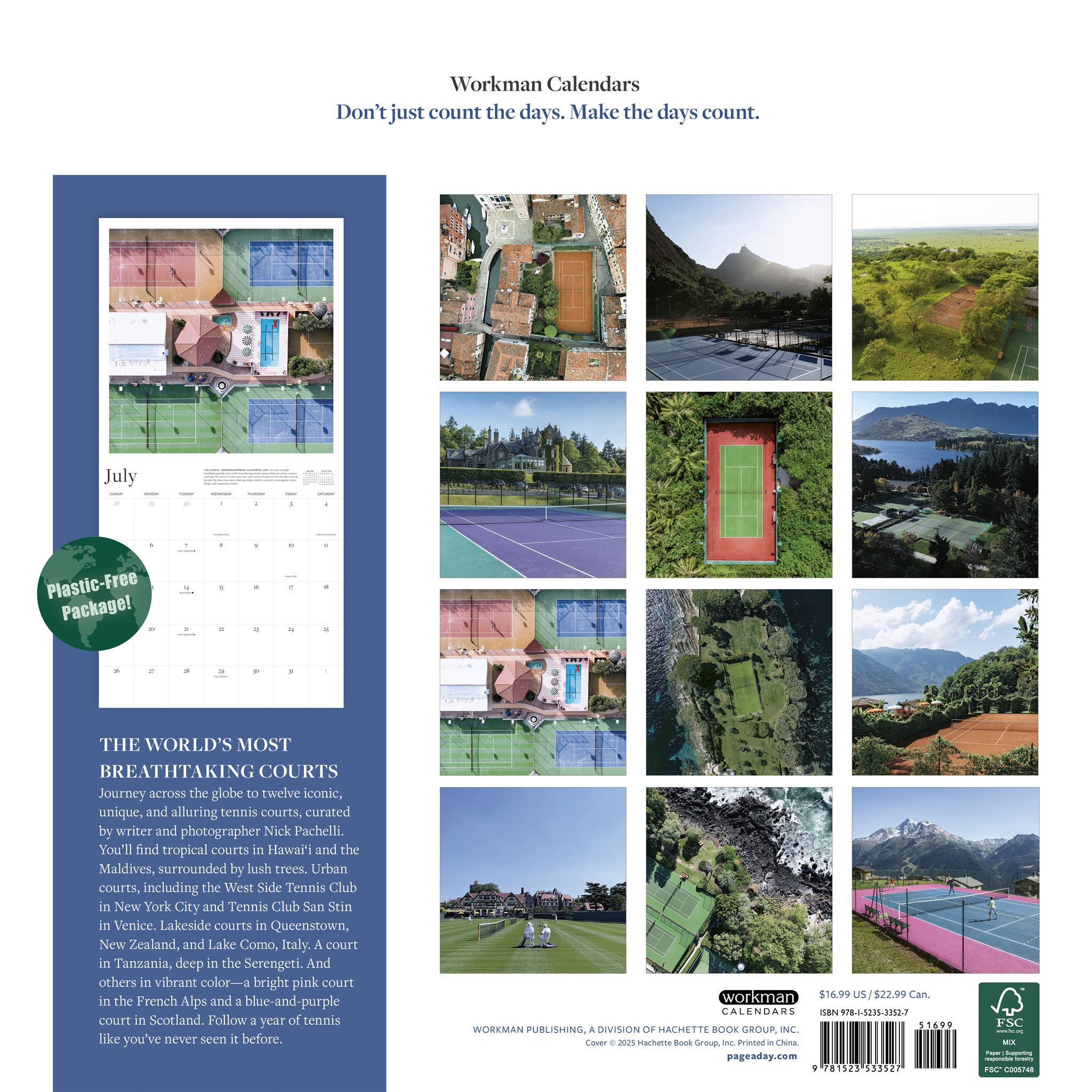 Calendrier mural 2026 du court de tennis - Disponible uniquement en ligne