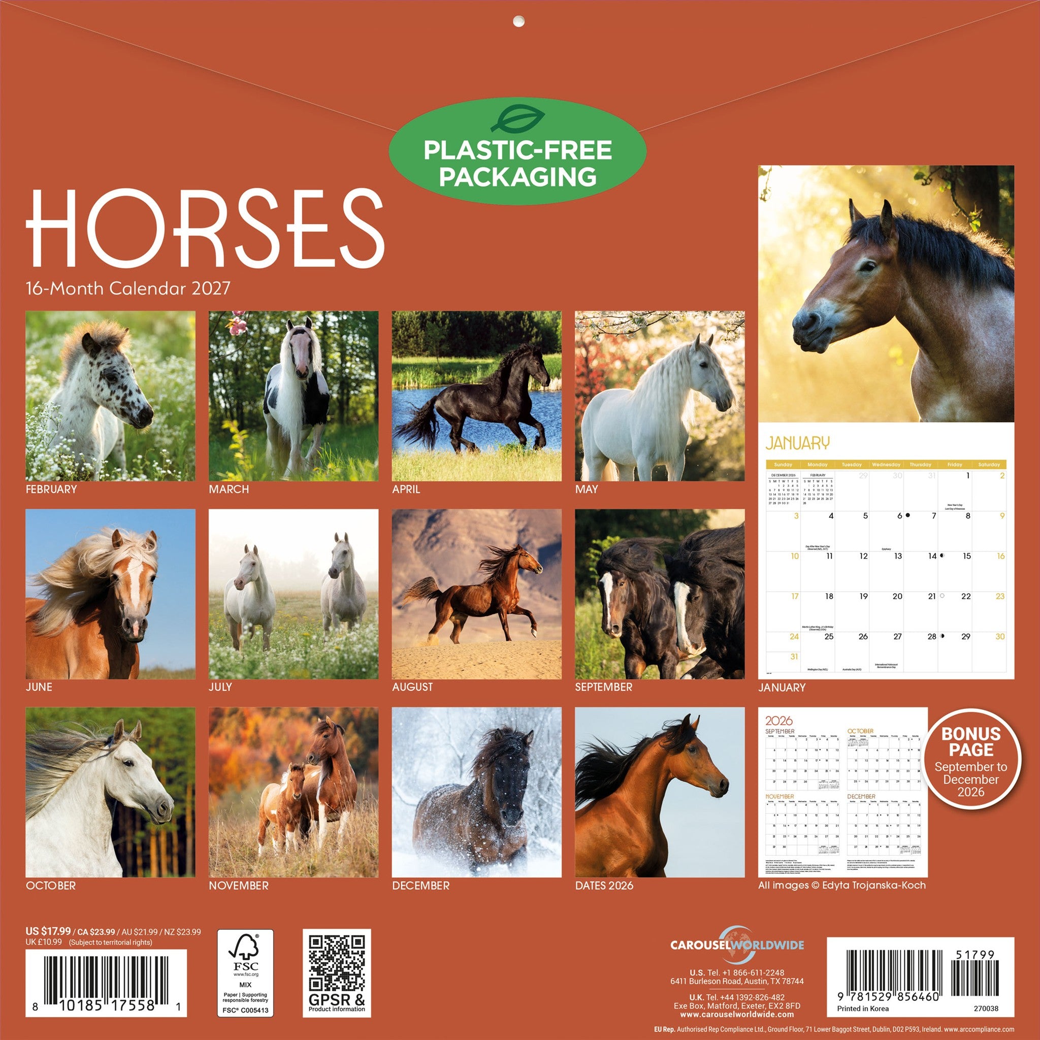 Calendrier mural Chevaux 2027